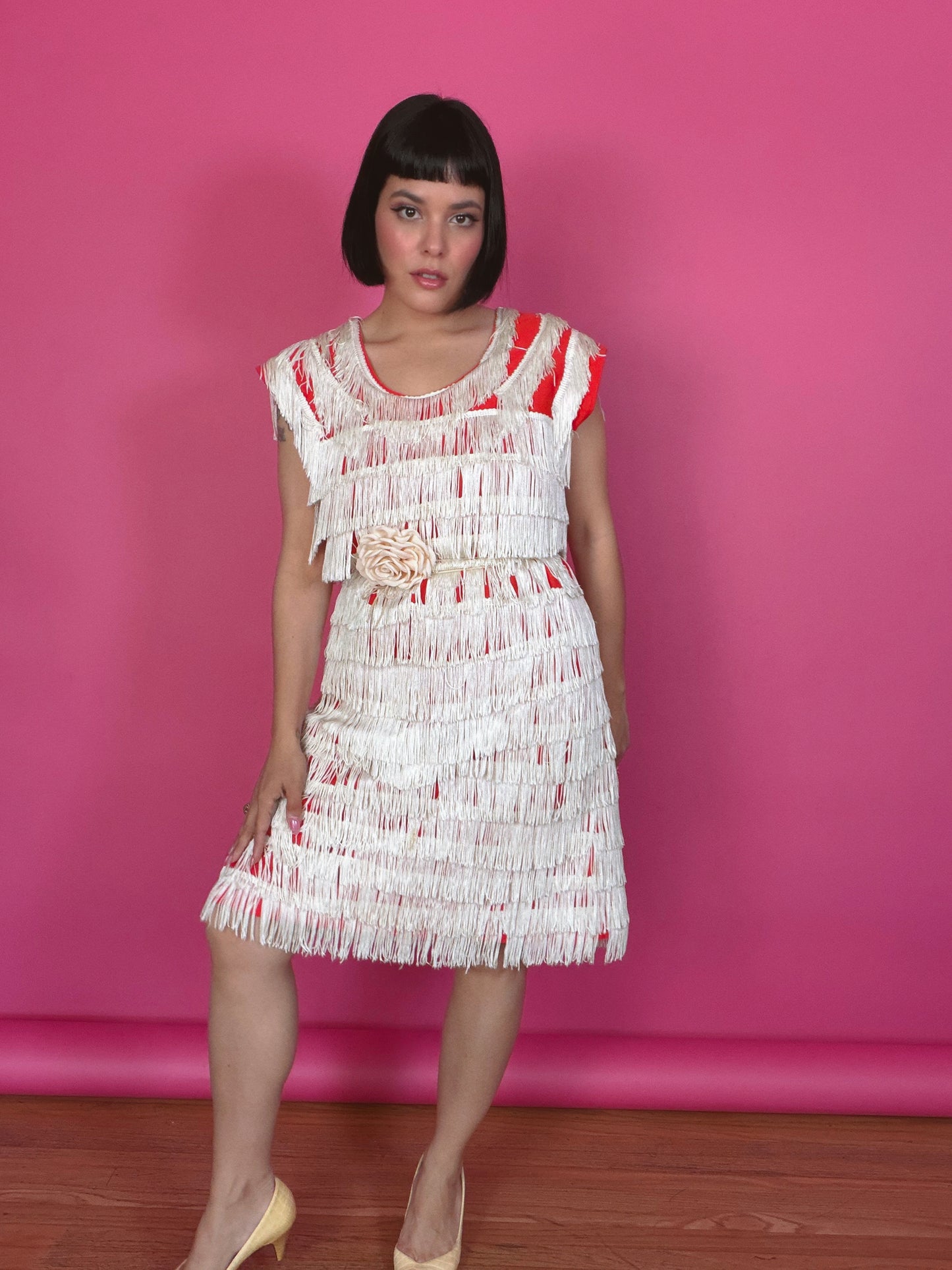 1960s Red Fringe Dress Fits XS-M & possible size L