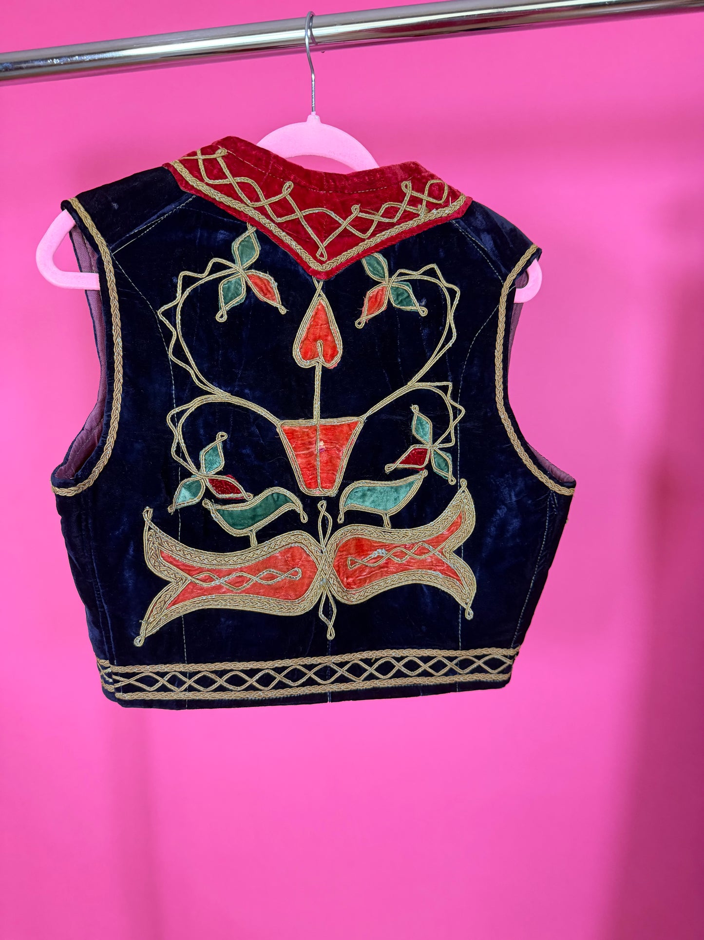 Vintage 60s Afghan Velvet Embroidered Vest Fits S-L