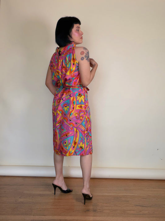 Vintage 60s Lord & Taylor Silk Psychedelic A-line Dress Fits XS-M And Possible Size L
