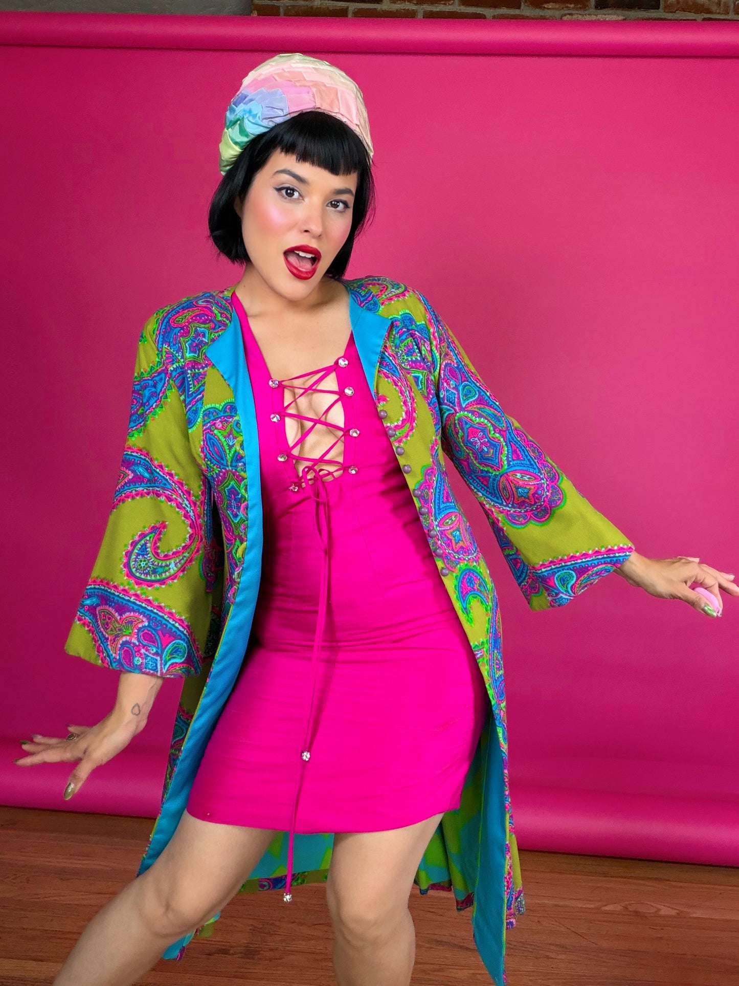Vintage 90s Tadashi Raw Silk Hot Pink Cocktail Dress Fit’s XXS-XS