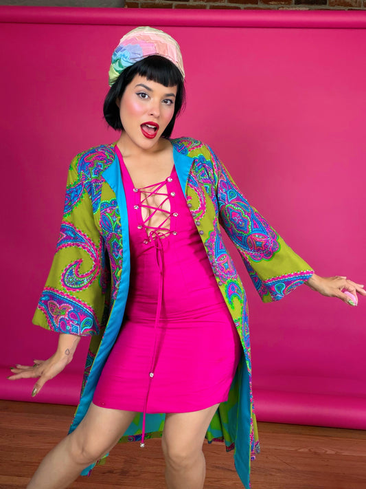 Vintage 90s Tadashi Raw Silk Hot Pink Cocktail Dress Fit’s XXS-XS