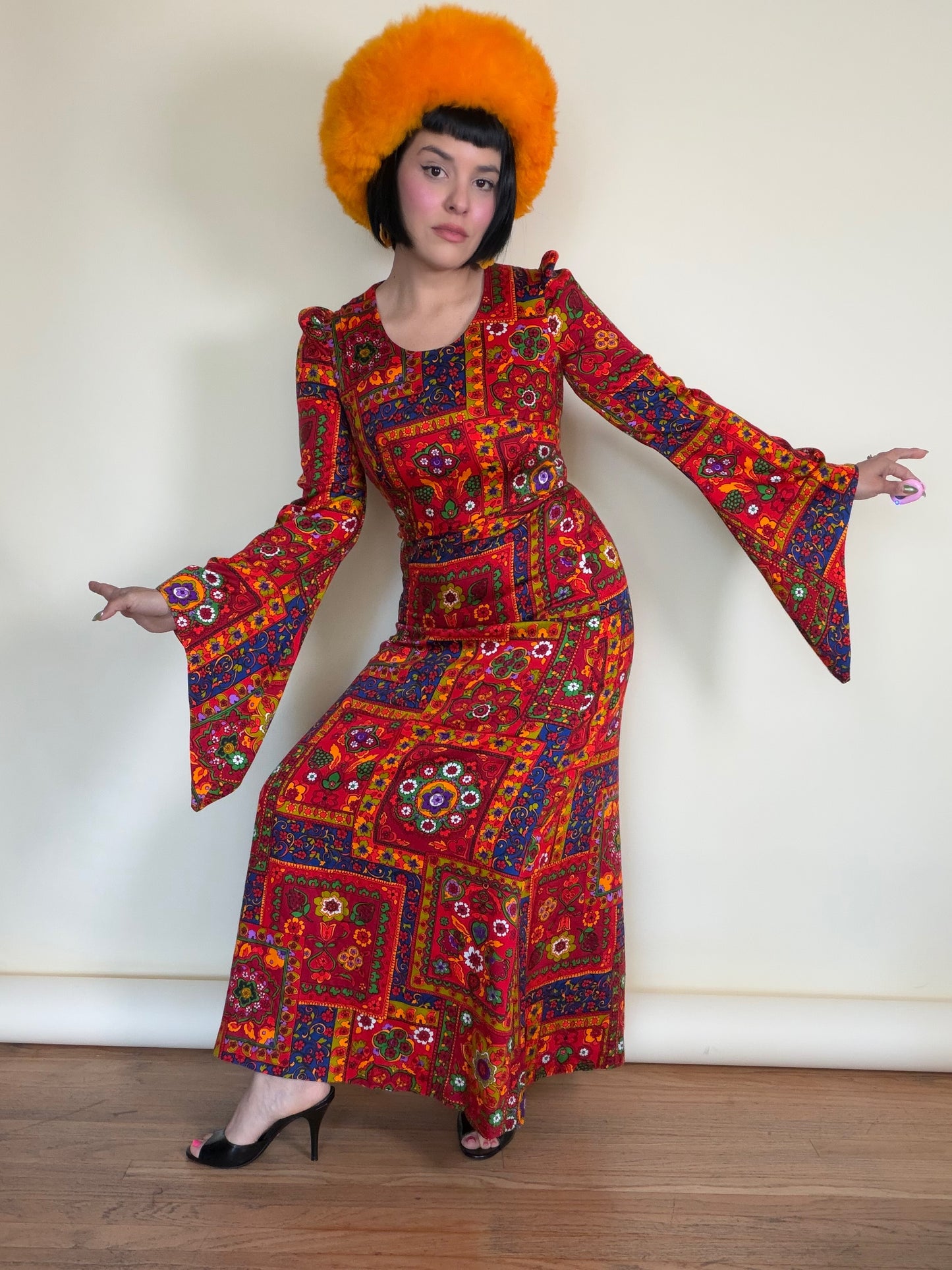 Vintage 60s Renaissance Wizard Sleeve Maxi Dress Fits XS-SM