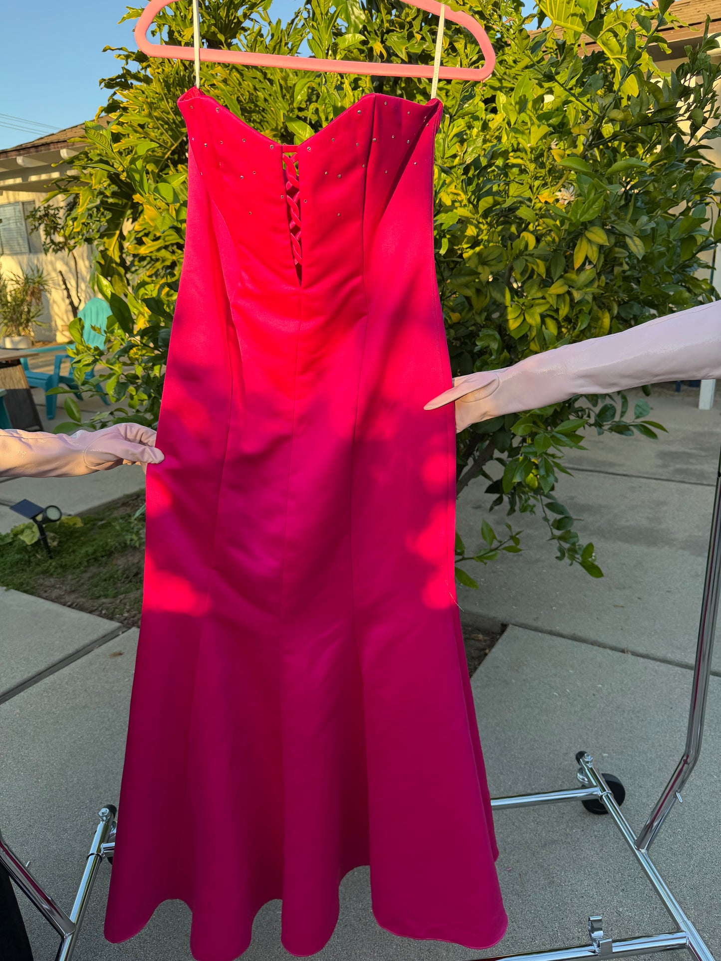 80 / 90s Vintage Jessica McClintock for Gunne Sax Hot Pink Gown S-M