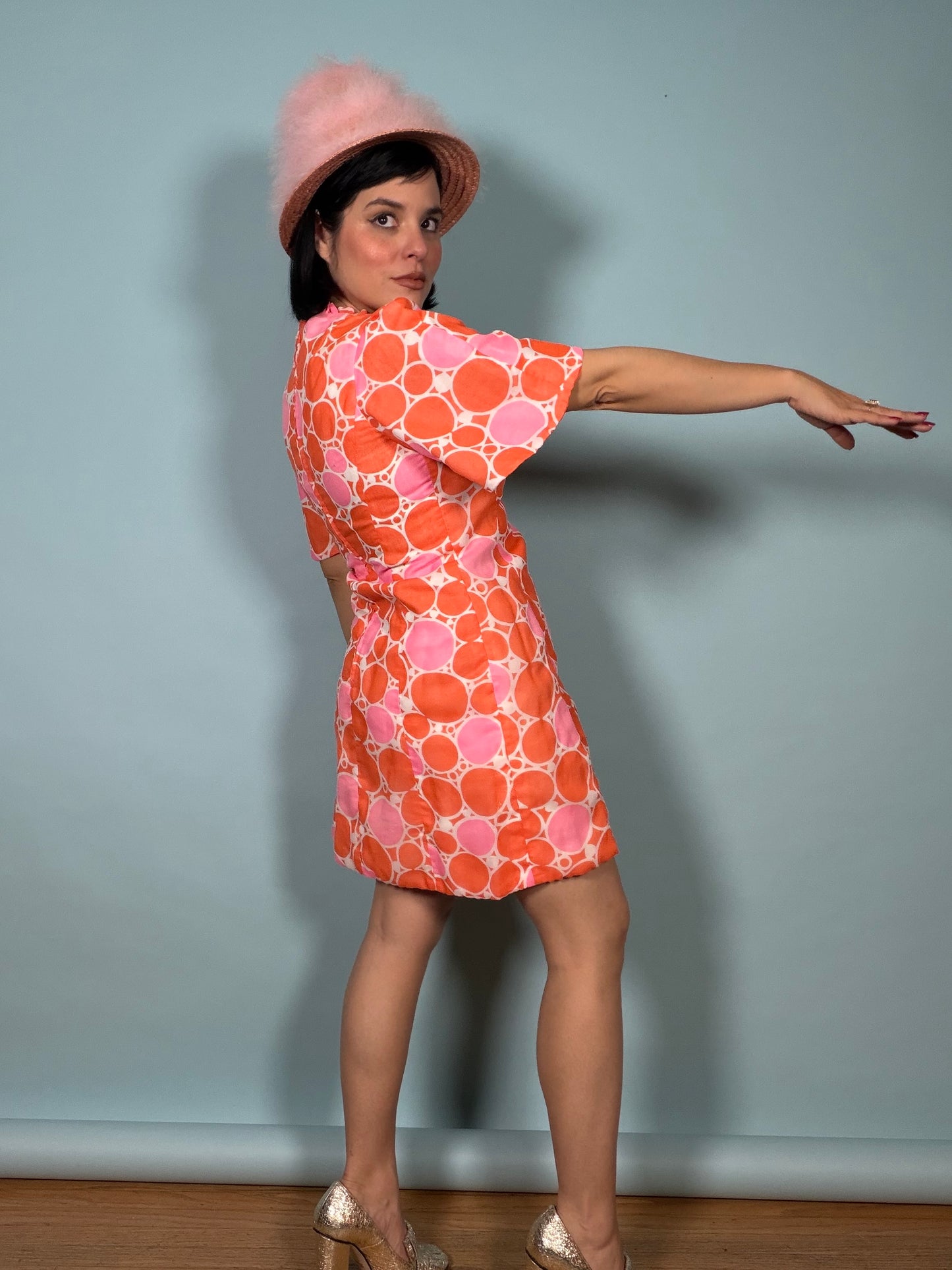60s Bold Polkadot Mini Dress Sassy by Gregg Draddy Fits XS-SM