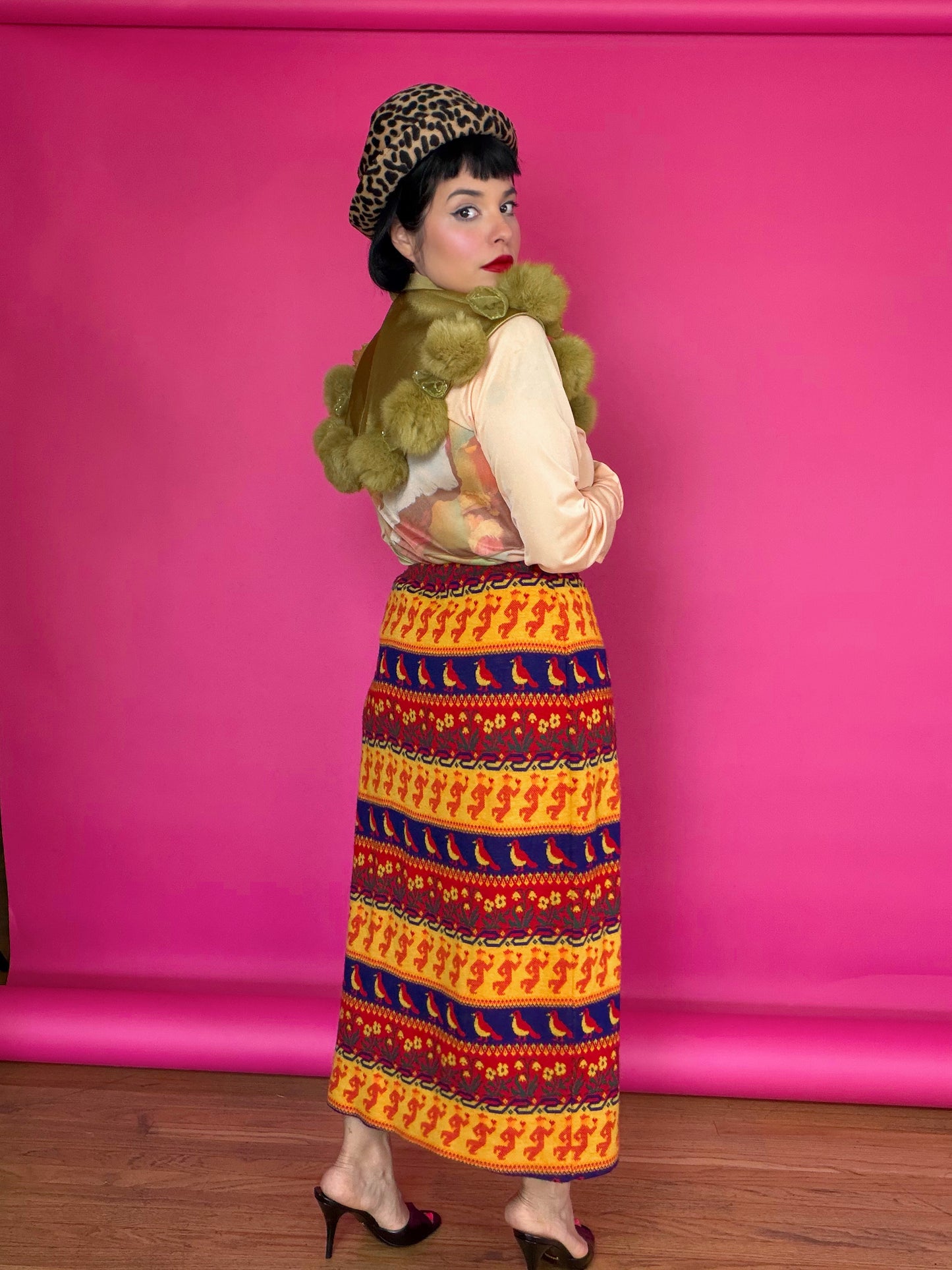 Vintage 1960s Love Bug Novelty Skirt & Vest Set Fits XS-M