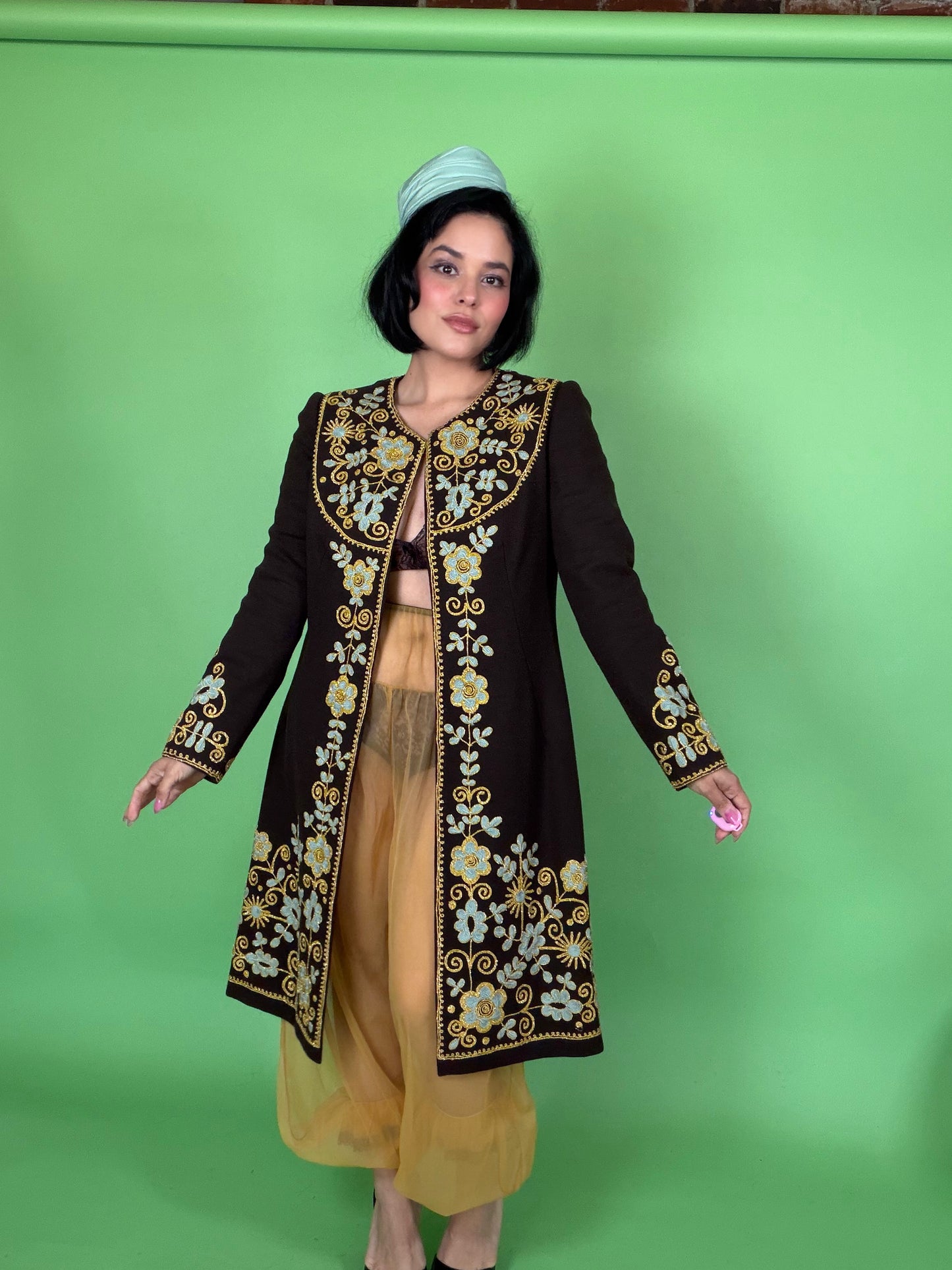 Vintage 40s Roman Embroidered Wool Coat Fits XS-M