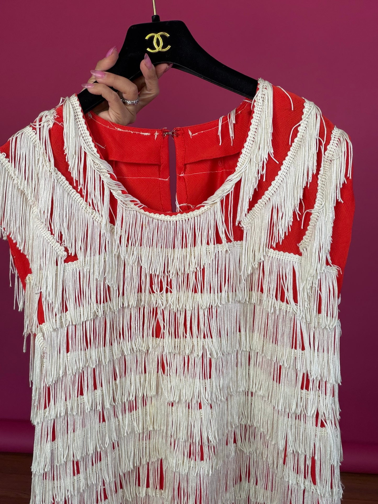 1960s Red Fringe Dress Fits XS-M & possible size L