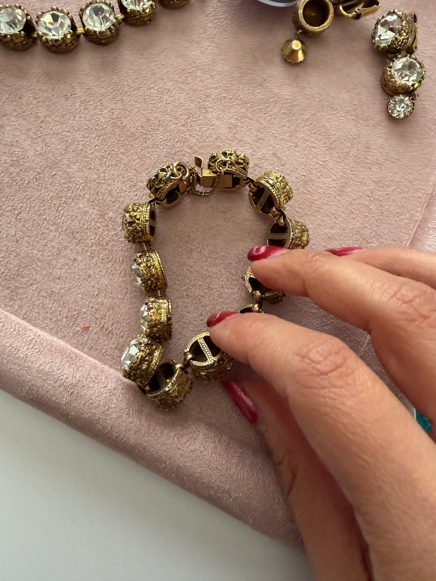 60s Vintage Statement Rhinestone Jewelry 3 Piece Jewelry Set