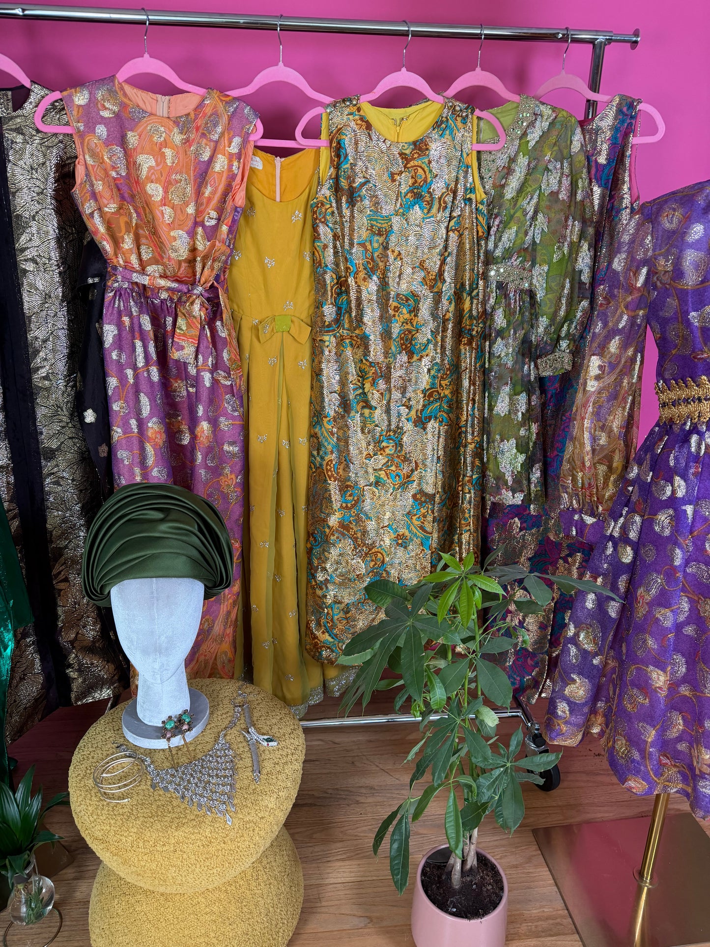 Vintage 60s Krist Sunset Ombre & Gold Paisley Gown Fits XS-SM & Possible size M