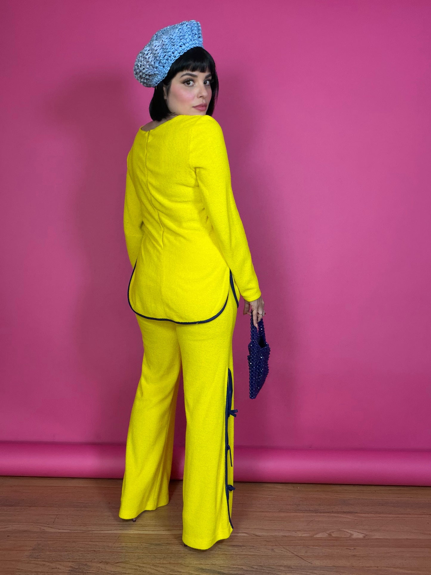 Vintage 60/70s Estevez Yellow Peekaboo Bell Pant Set Fits XS-M