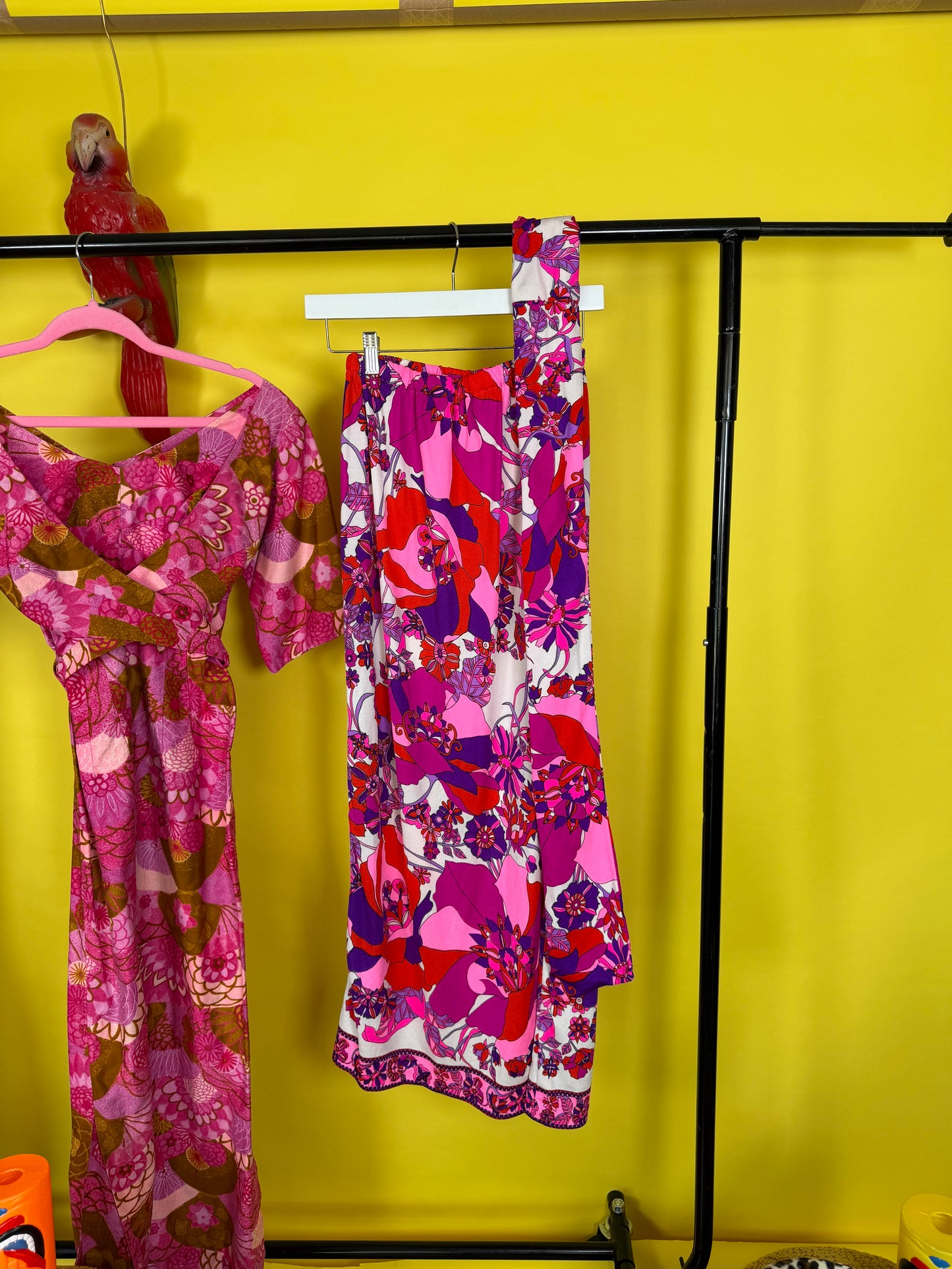 60s Paradise Hawaii Made in Honolulu Pink & Green Floral Maxi XS-SM