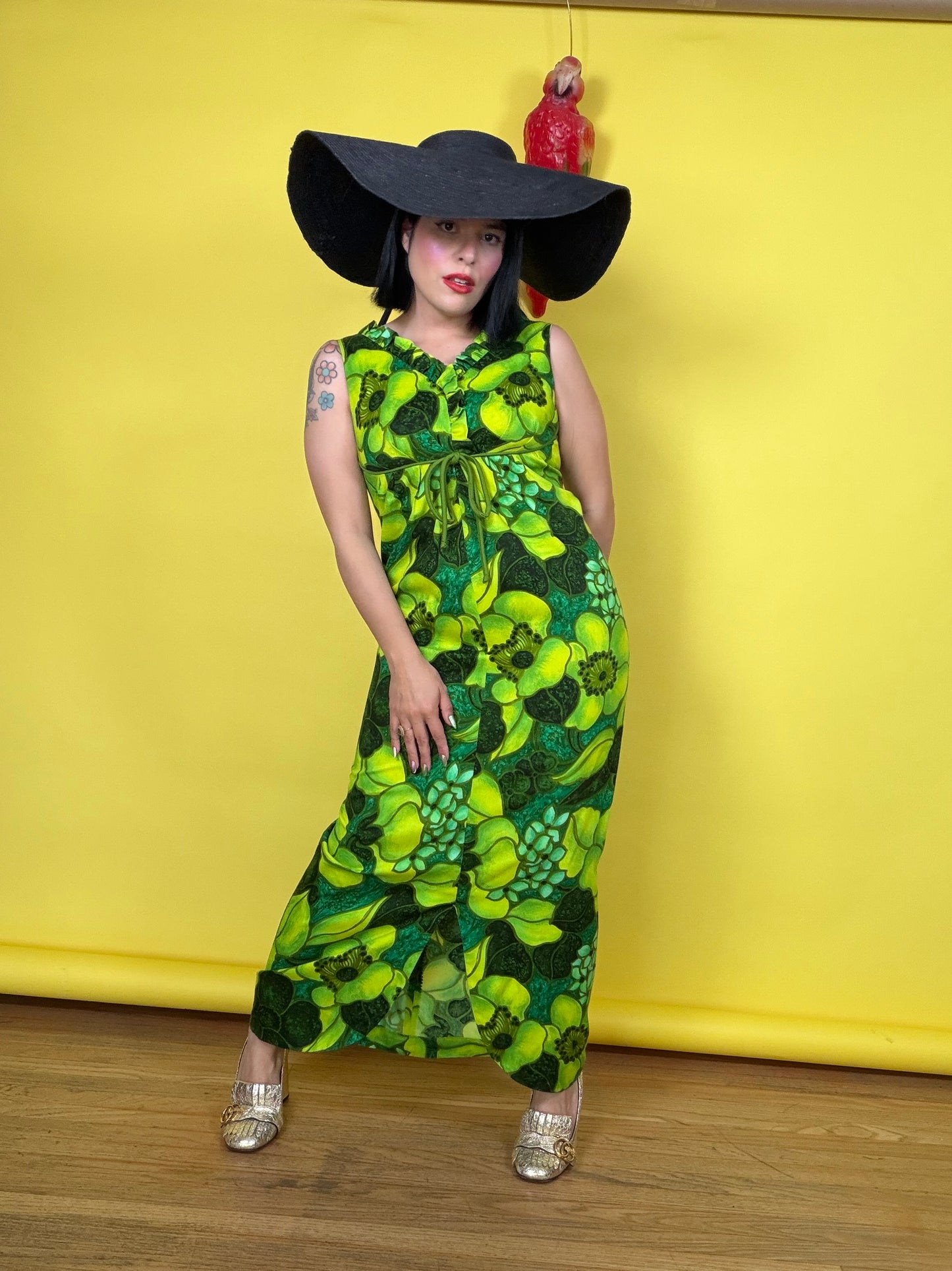 Vintage 60s Greens Hawaiian Maxi Lauhala styled & made in Hawaii Fits XS-SM