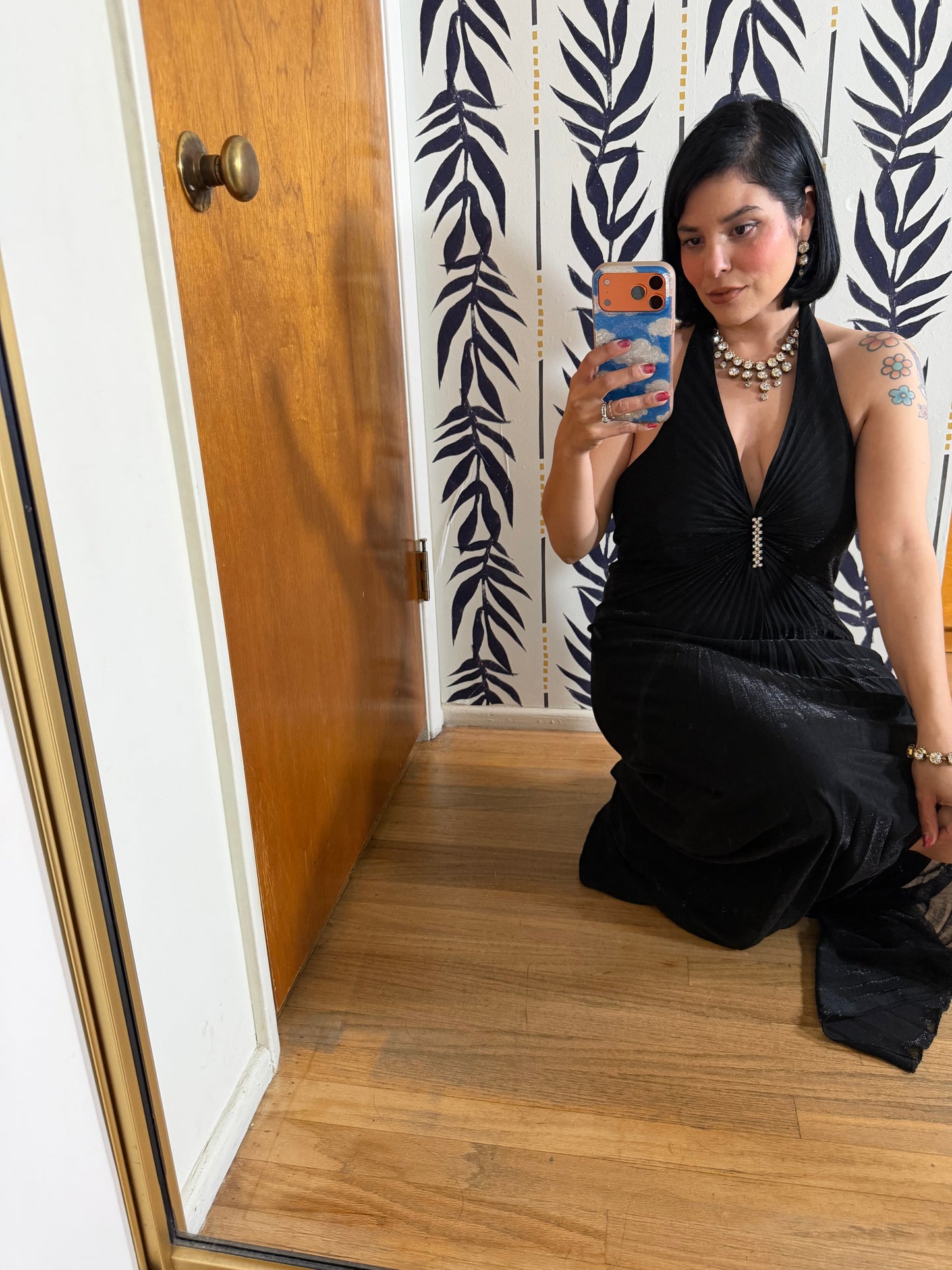 Late 70s / 80s Black Lurex Halter Gown (like William Travilla design) Fits S-L
