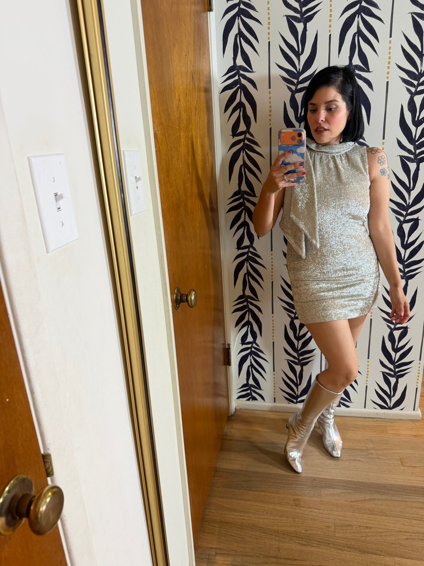 60s Silver Metallic Go Go Dress by Fashion Creations ALGO Fits XS-SM