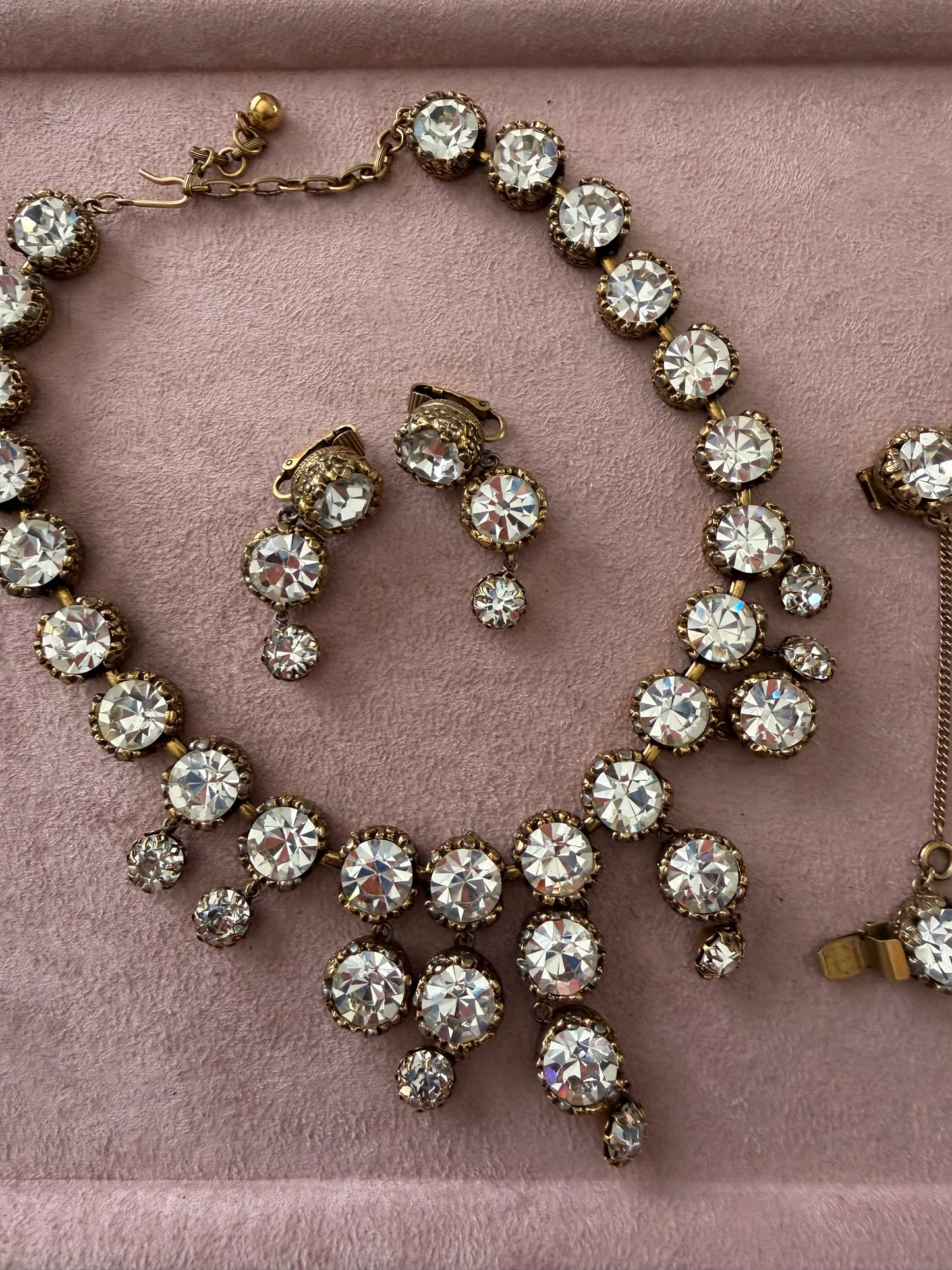 60s Vintage Statement Rhinestone Jewelry 3 Piece Jewelry Set