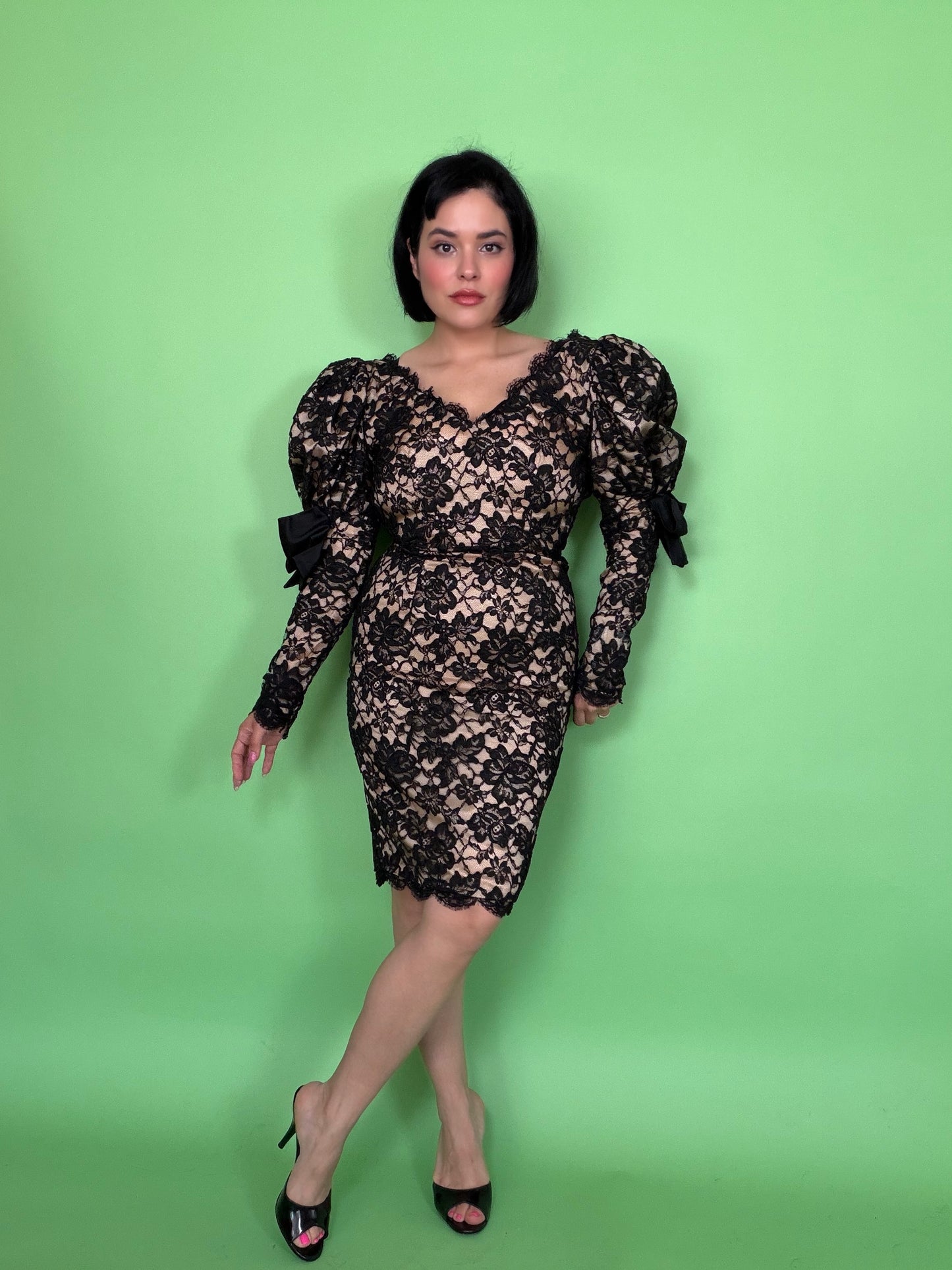 Vintage 80s /90s French Lace Dress by Isa Velle Allard Paris Fits XS-SM