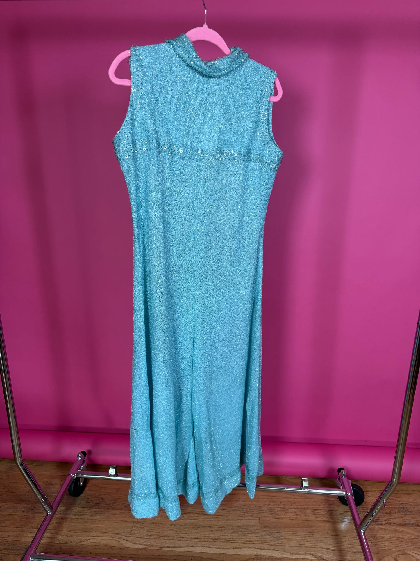 Vintage 60s Powder Blue Lurex Jumpsuit Fits S-M & Possible size L