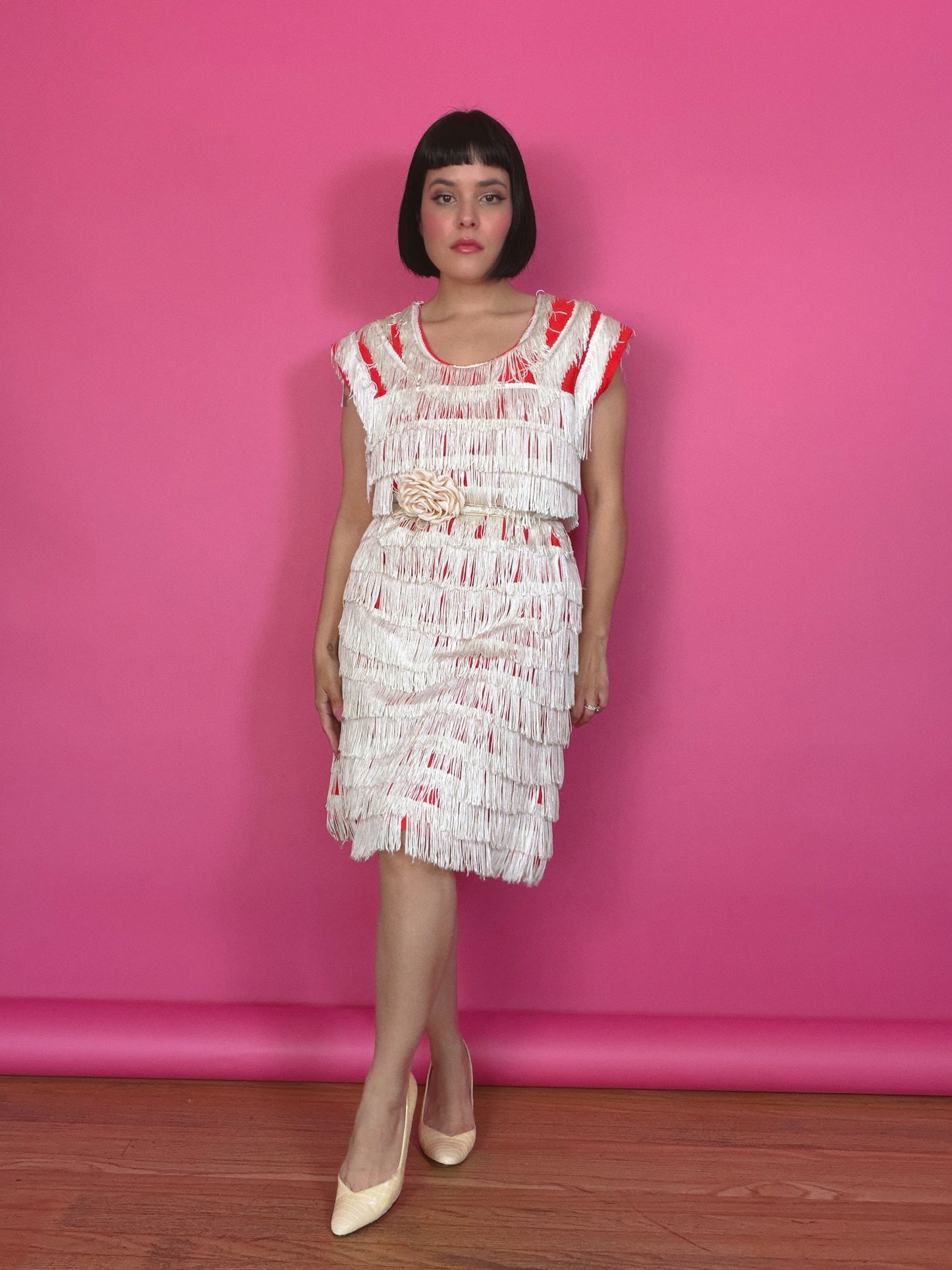 1960s Red Fringe Dress Fits XS-M & possible size L