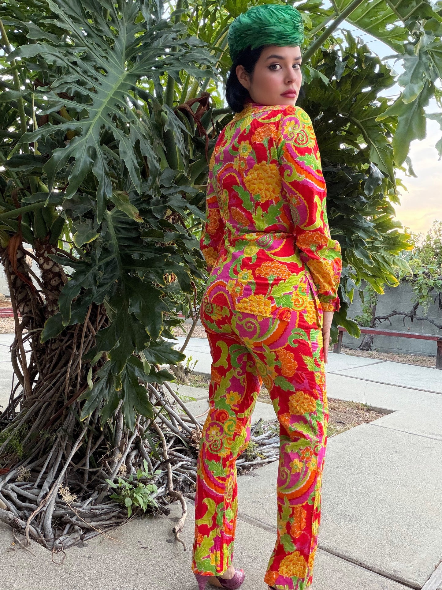 Vintage 60s Stanley Sherman Tropical Psychedelic 4 Piece Pant Set Fits XS-M