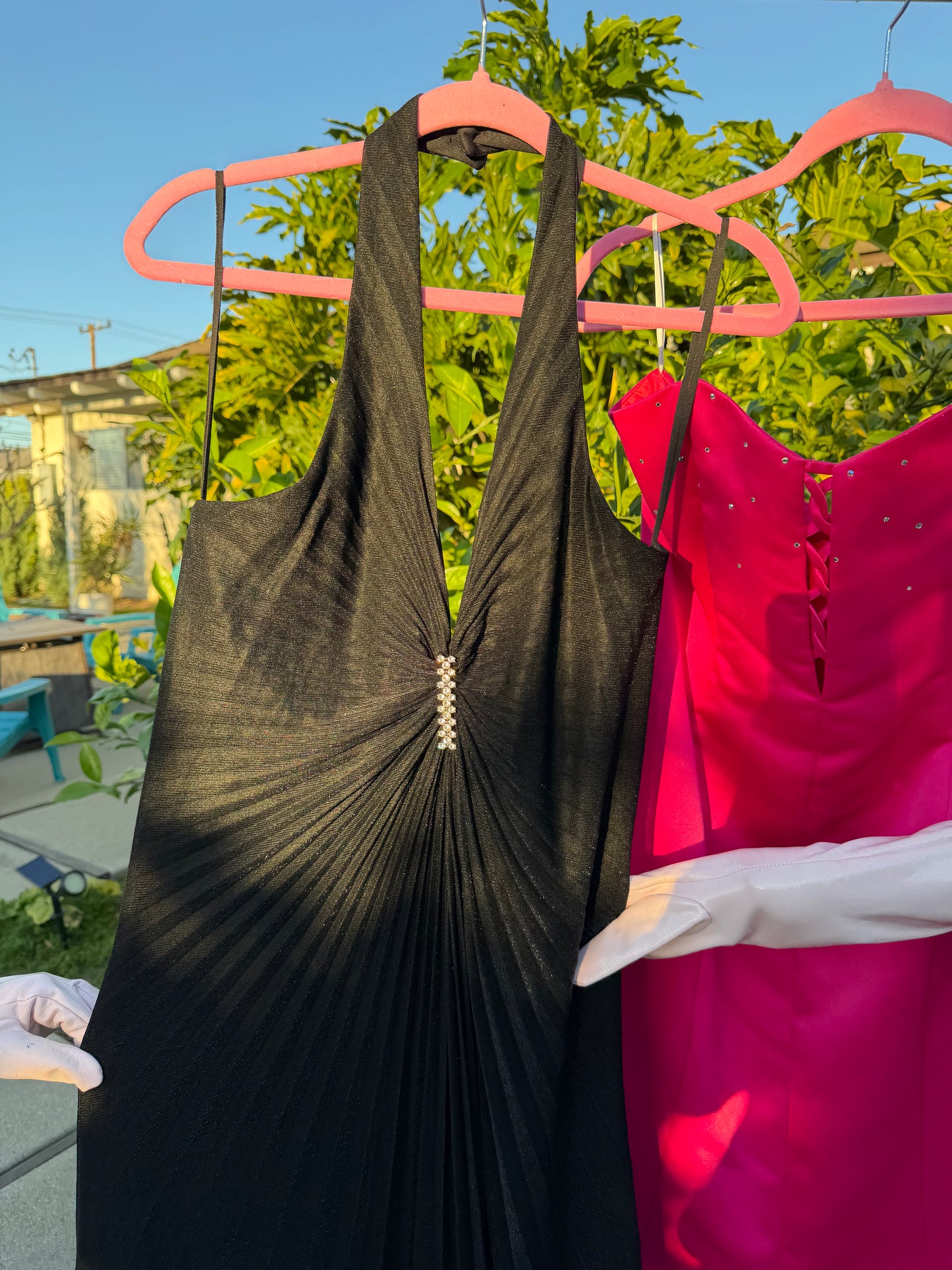 Late 70s / 80s Black Lurex Halter Gown (like William Travilla design) Fits S-L