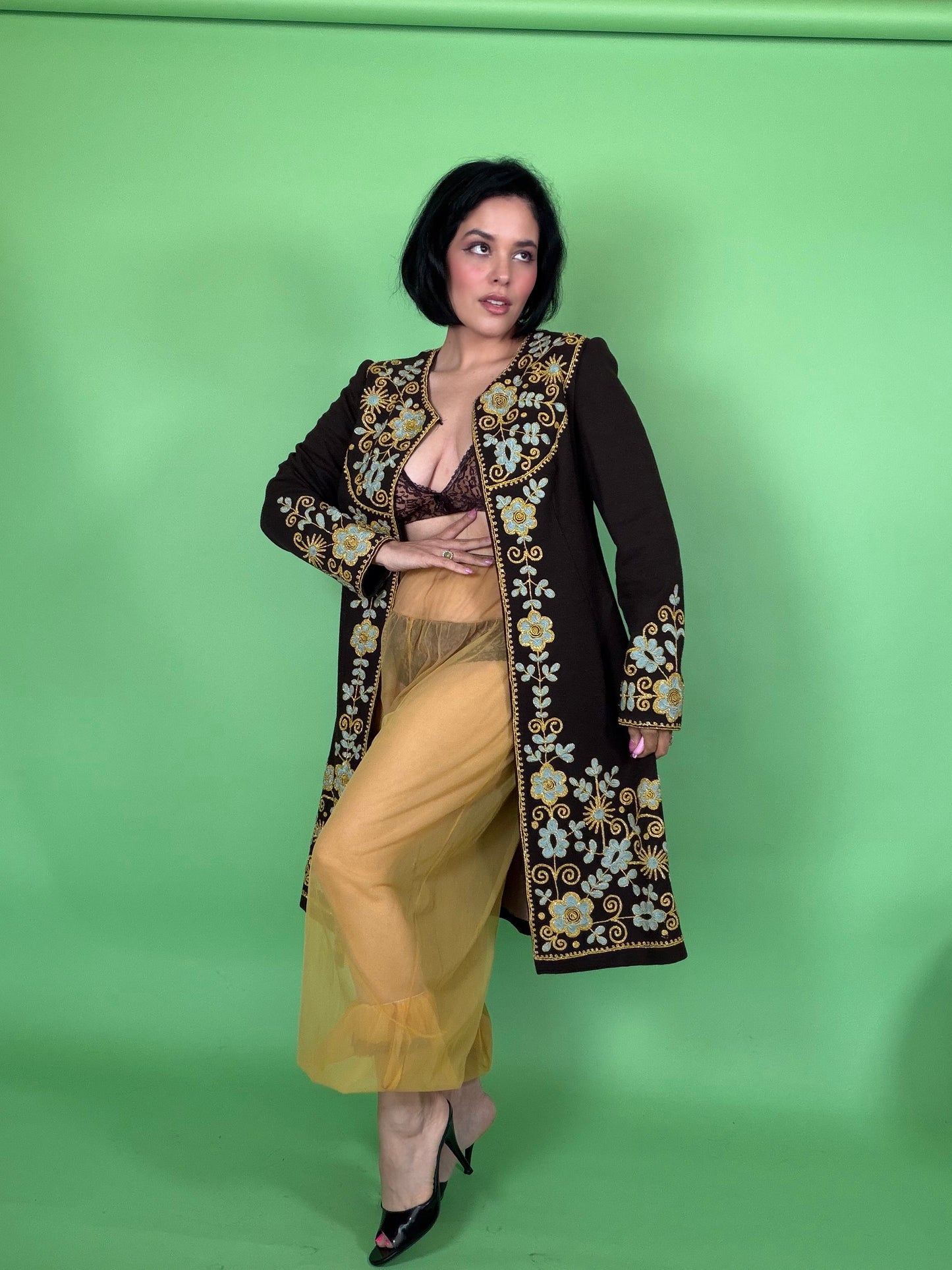 Vintage 40s Roman Embroidered Wool Coat Fits XS-M
