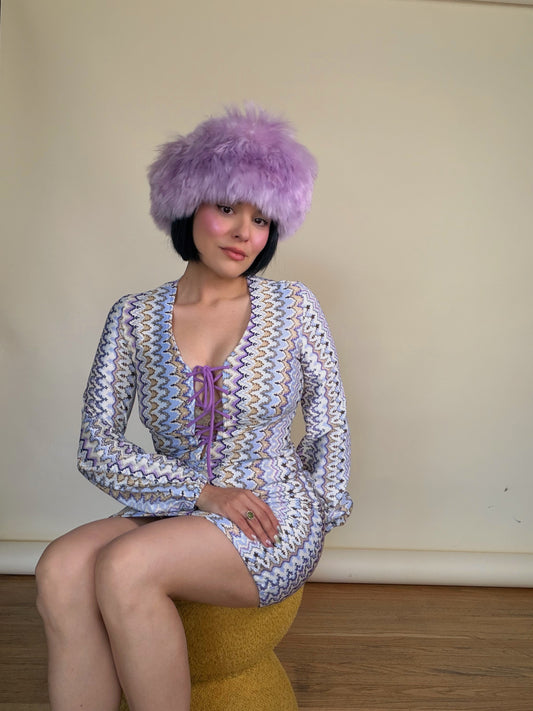 Vintage 60s “Missoni” Style Zig Zag Print Lace up Dress Fits XS-SM