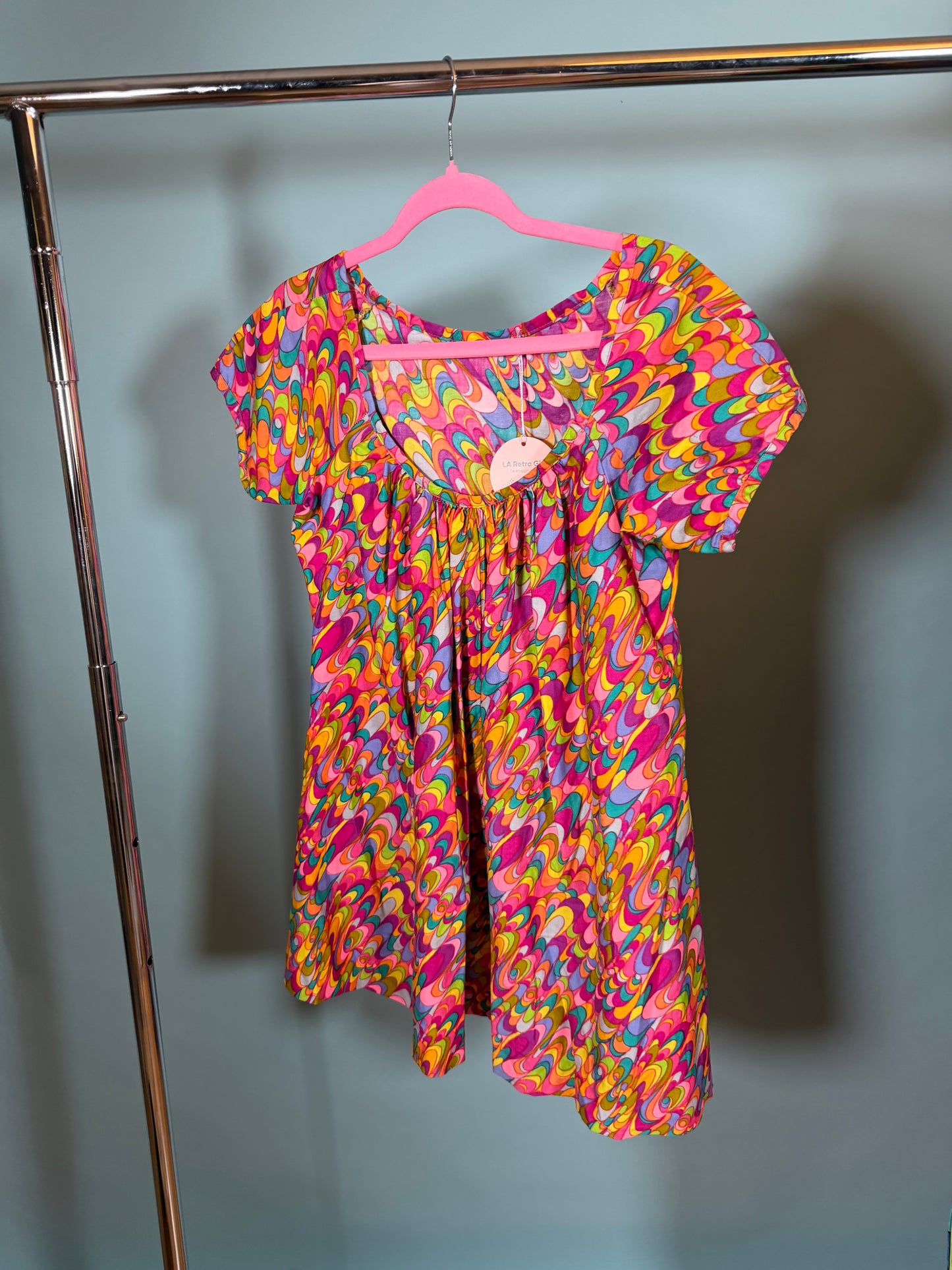 Vintage 1960s Psychedelic Mod Mini Dress – Groovy Swirl Print Fits XS-M