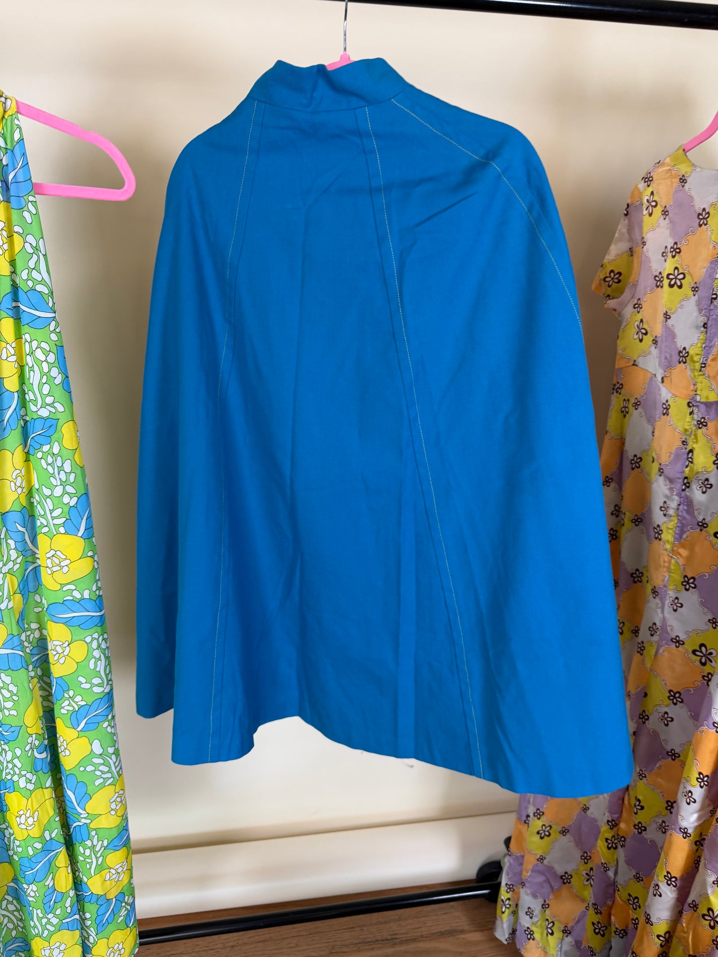 Vintage 60s Marine Blue Mod Poncho Gold Zip Cape by Jonathan Logan Fits all sizes