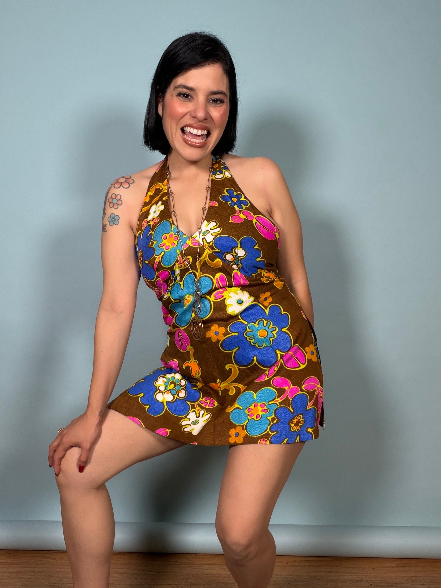 60/70s Chocolate Tropical Floral Poolside Set Fits XS-SM