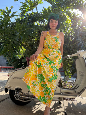 Vintage 60s "Lilly Pulitzer" Floral Print Maxi Dress - Best Fits Size XXS-SM