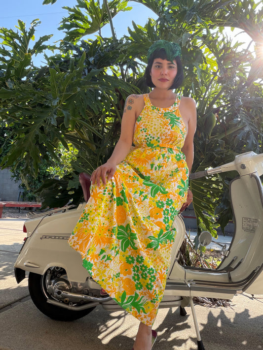 Vintage 60s "Lilly Pulitzer" Floral Print Maxi Dress - Best Fits Size XXS-SM
