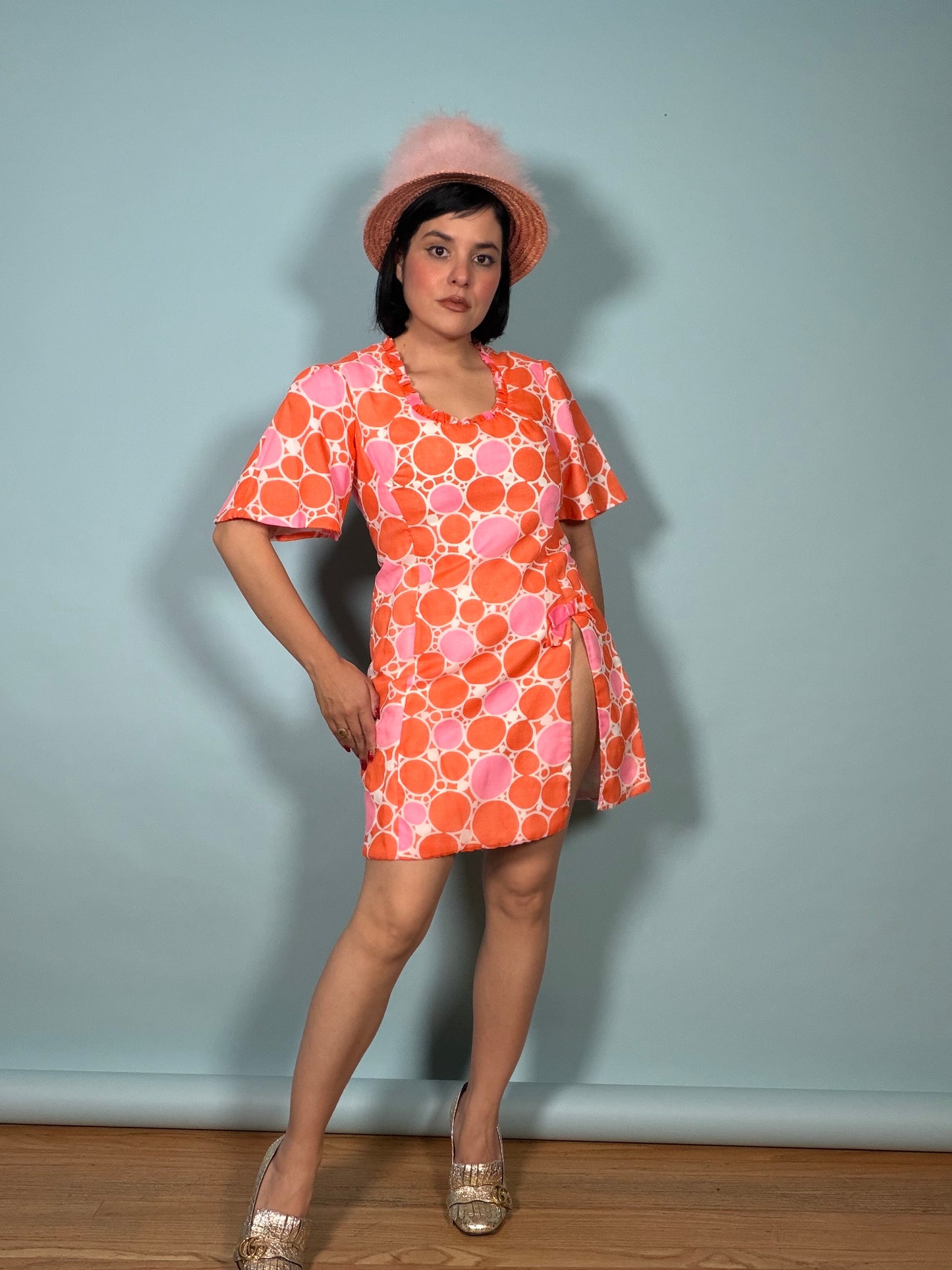60s Bold Polkadot Mini Dress Sassy by Gregg Draddy Fits XS-SM