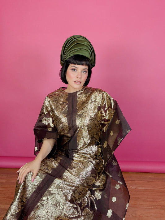 Vintage 60s Fredrick’s of Hollywood Black & Gold Kaftan/Caftan (documented/tags missing) Fits All Sizes
