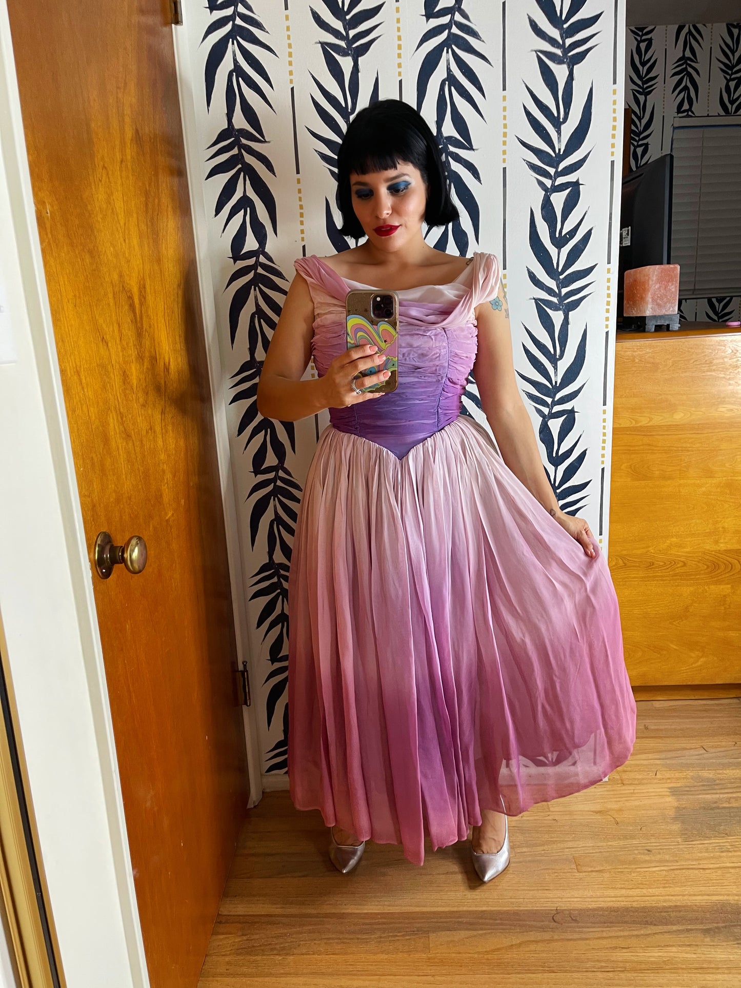 Vintage 50s Ombre Chiffon Purple Dress Fits Sizes XS-S