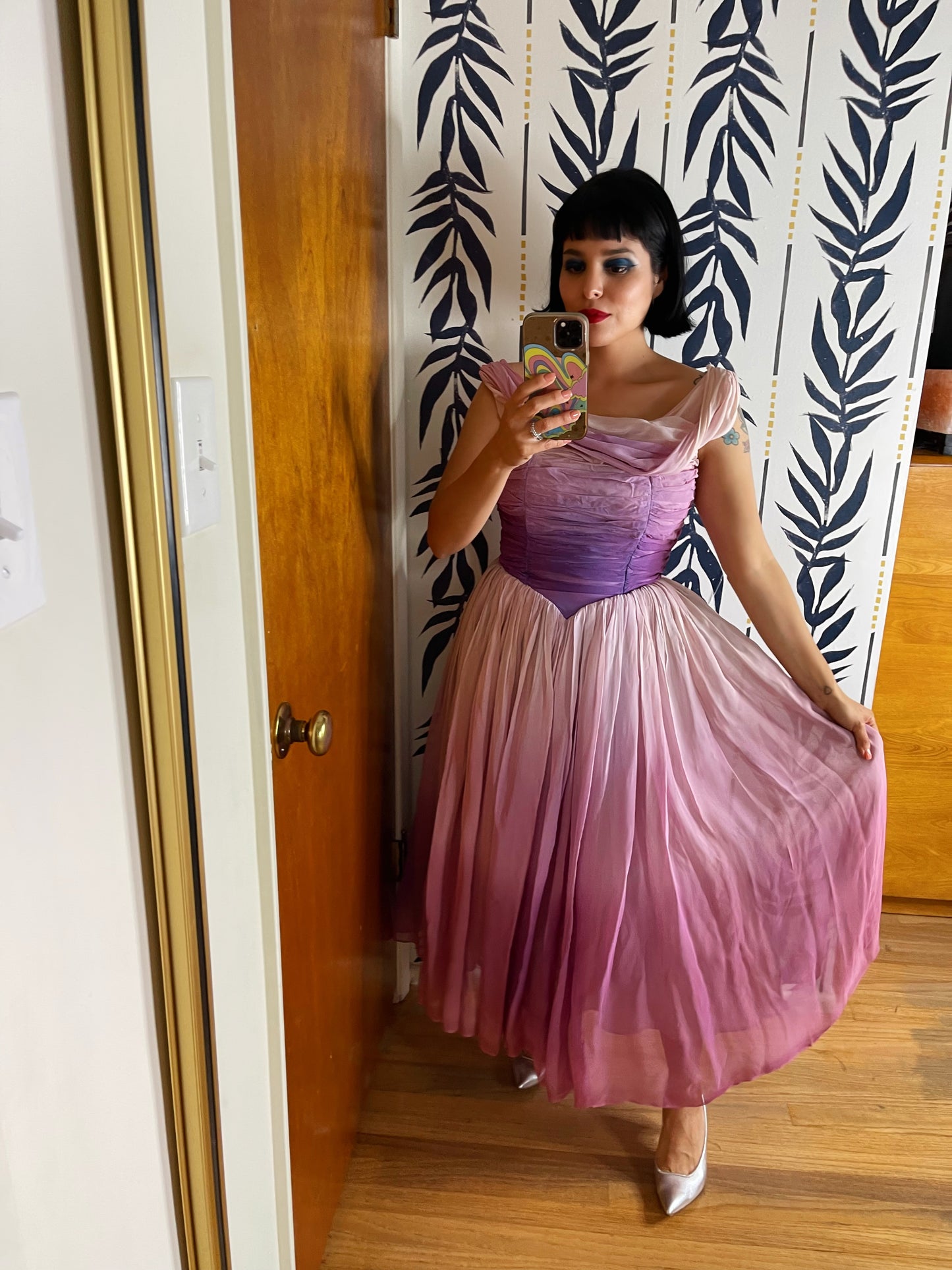 Vintage 50s Ombre Chiffon Purple Dress Fits Sizes XS-S