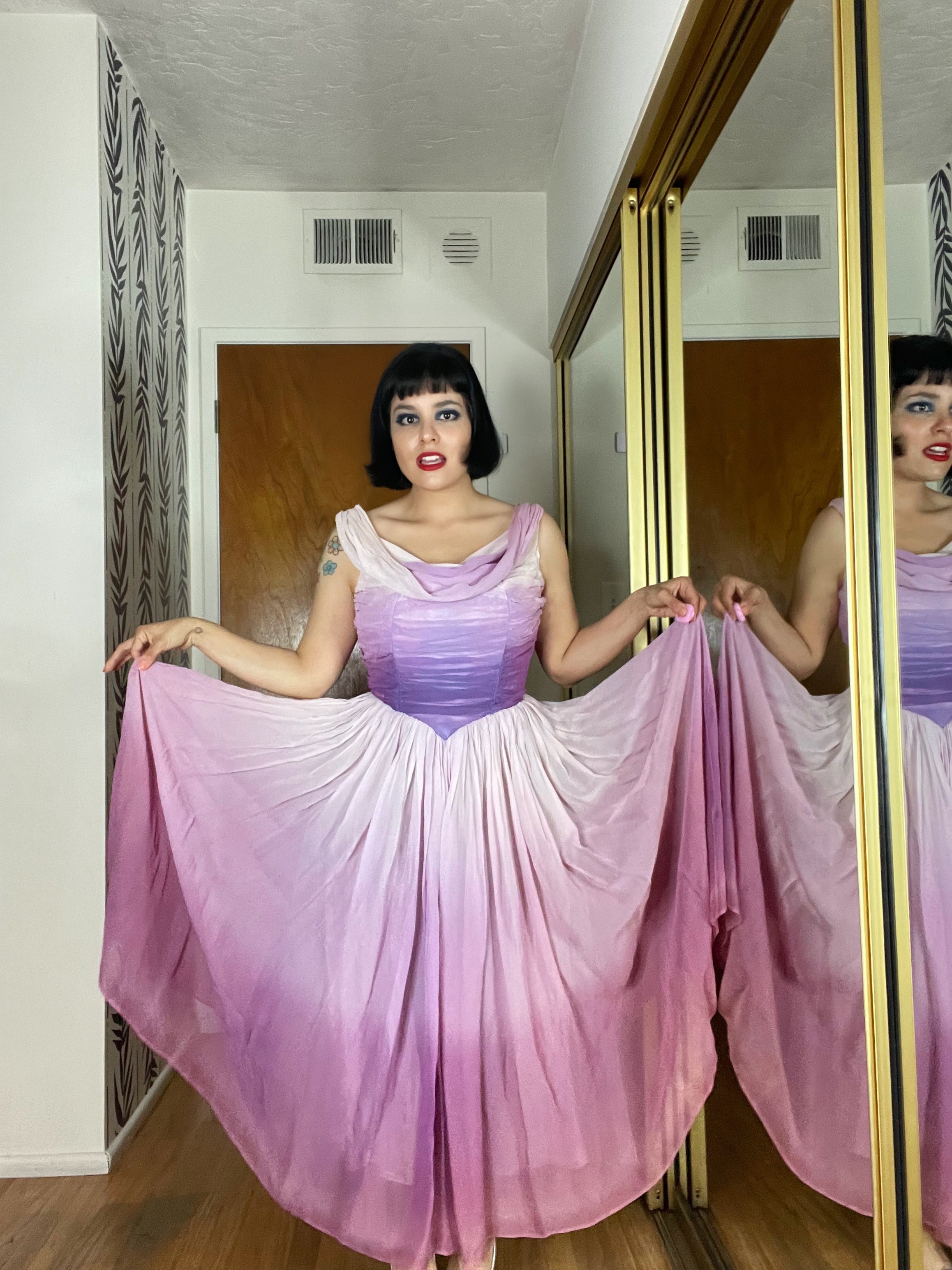 Vintage 50s Ombre Chiffon Purple Dress Fits Sizes Xs-S