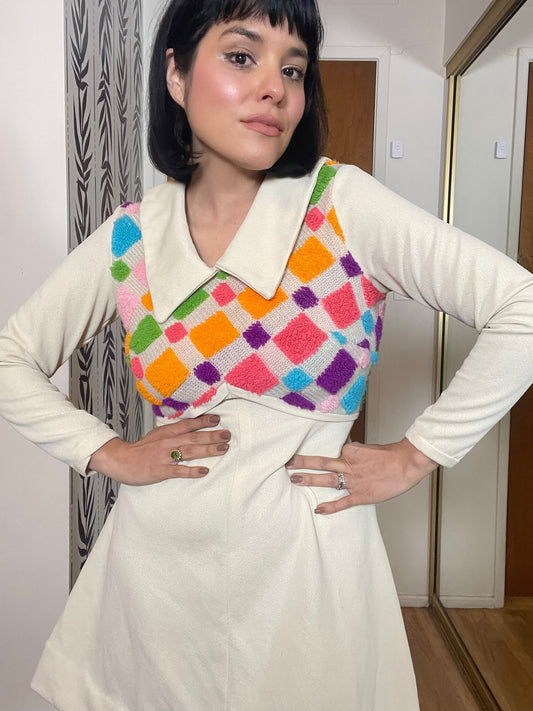 Vintage 60s Textured Bodice Mini Dress - Best Fits Size S-M