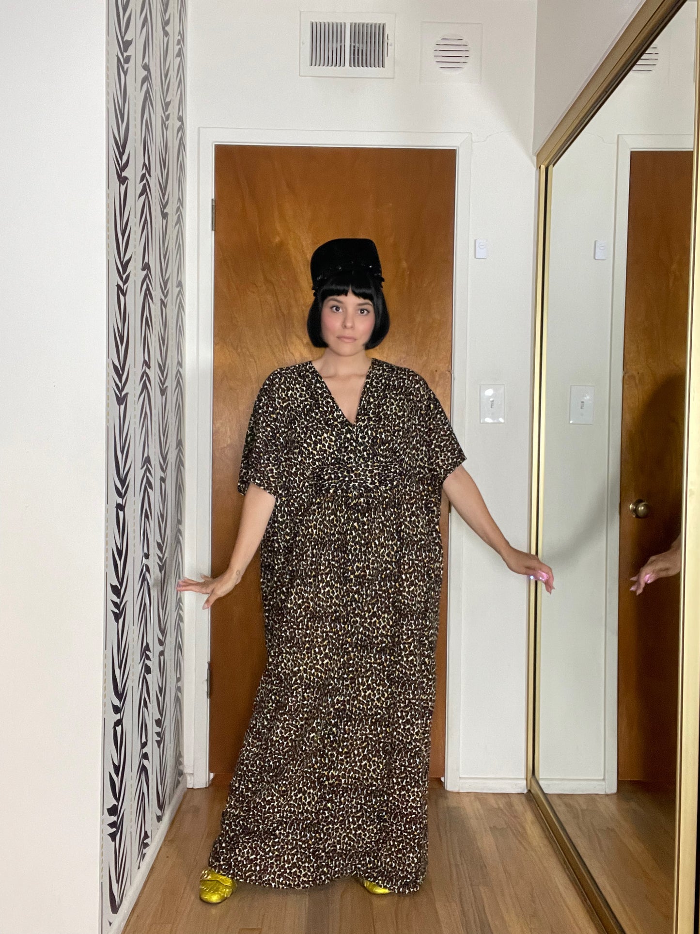 Vintage 60s 70s Butterfield 8 Leopard Animal Print Caftan Fits Most Sizes