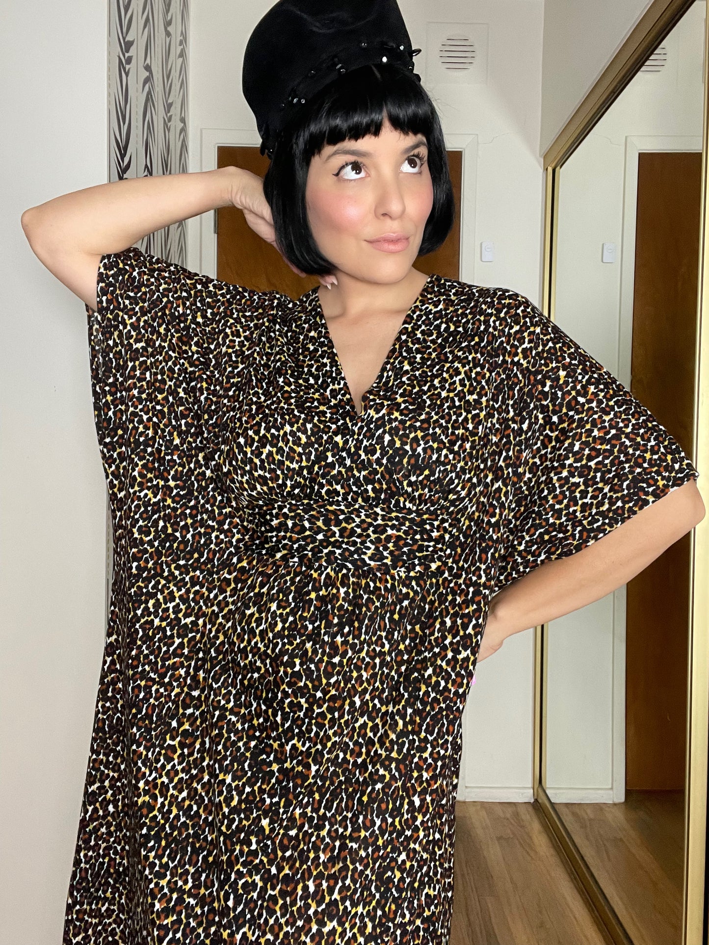 Vintage 60s 70s Butterfield 8 Leopard Animal Print Caftan Fits Most Sizes