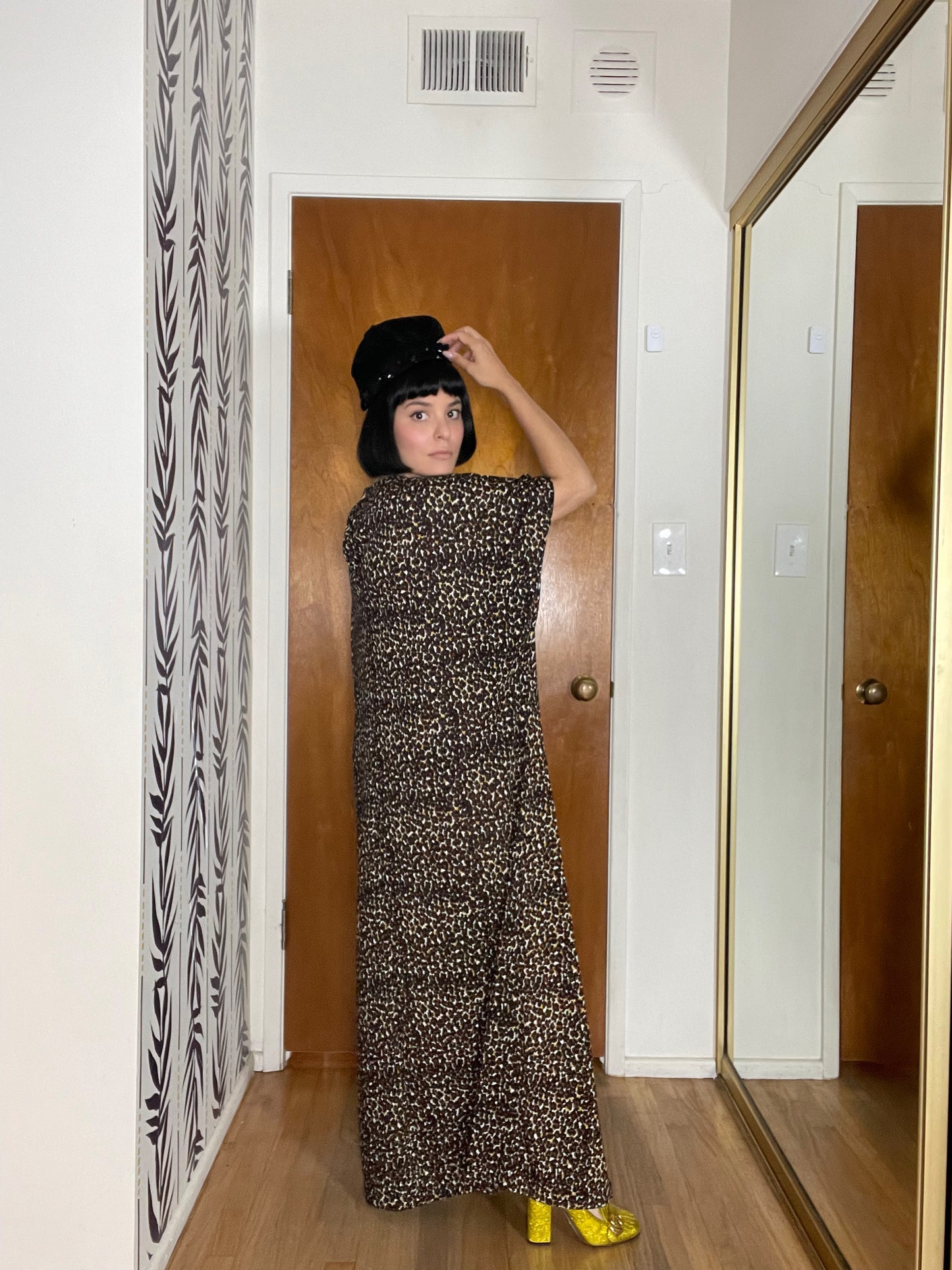 Vintage 60s 70s Butterfield 8 Leopard Animal Print Caftan Fits Most Sizes