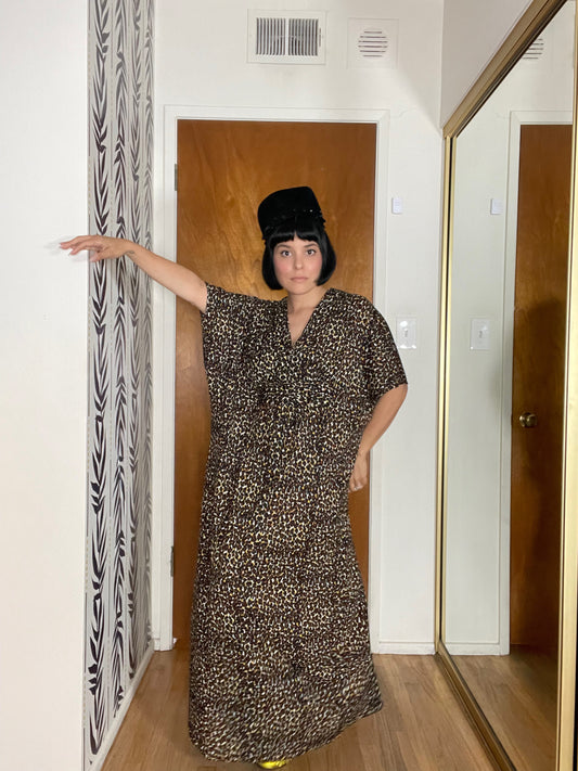 Vintage 60s 70s Butterfield 8 Leopard Animal Print Caftan Fits Most Sizes
