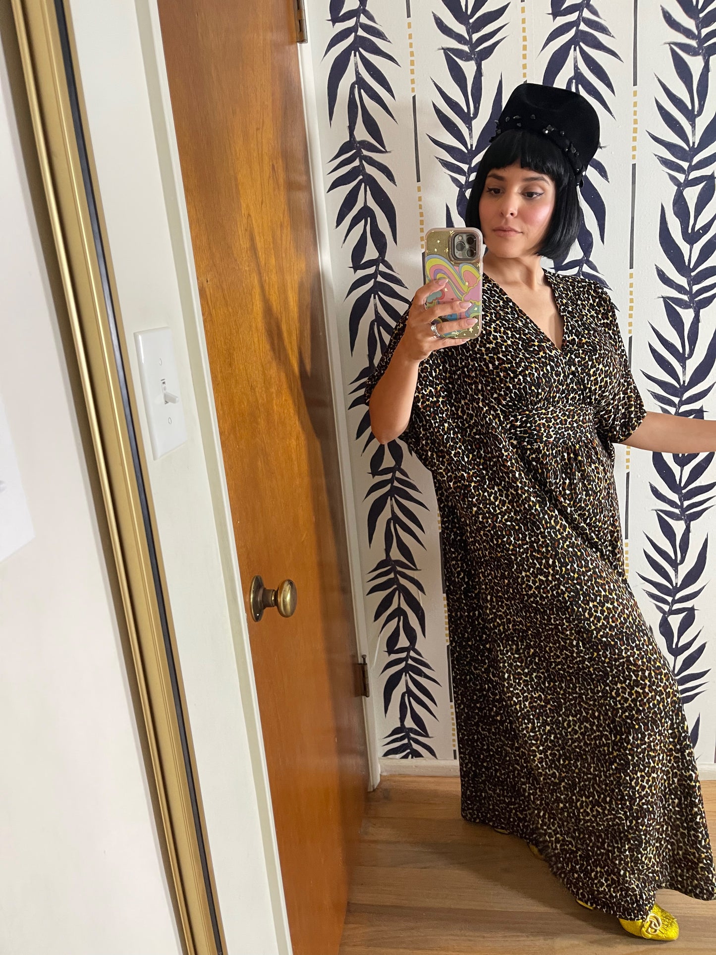 Vintage 60s 70s Butterfield 8 Leopard Animal Print Caftan Fits Most Sizes