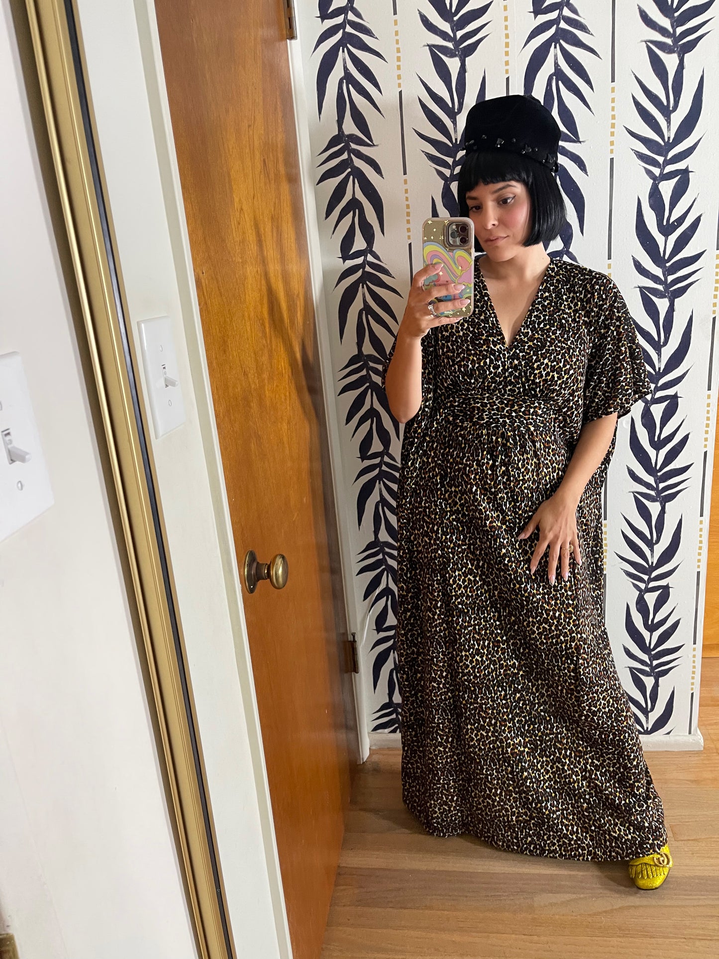 Vintage 60s 70s Butterfield 8 Leopard Animal Print Caftan Fits Most Sizes