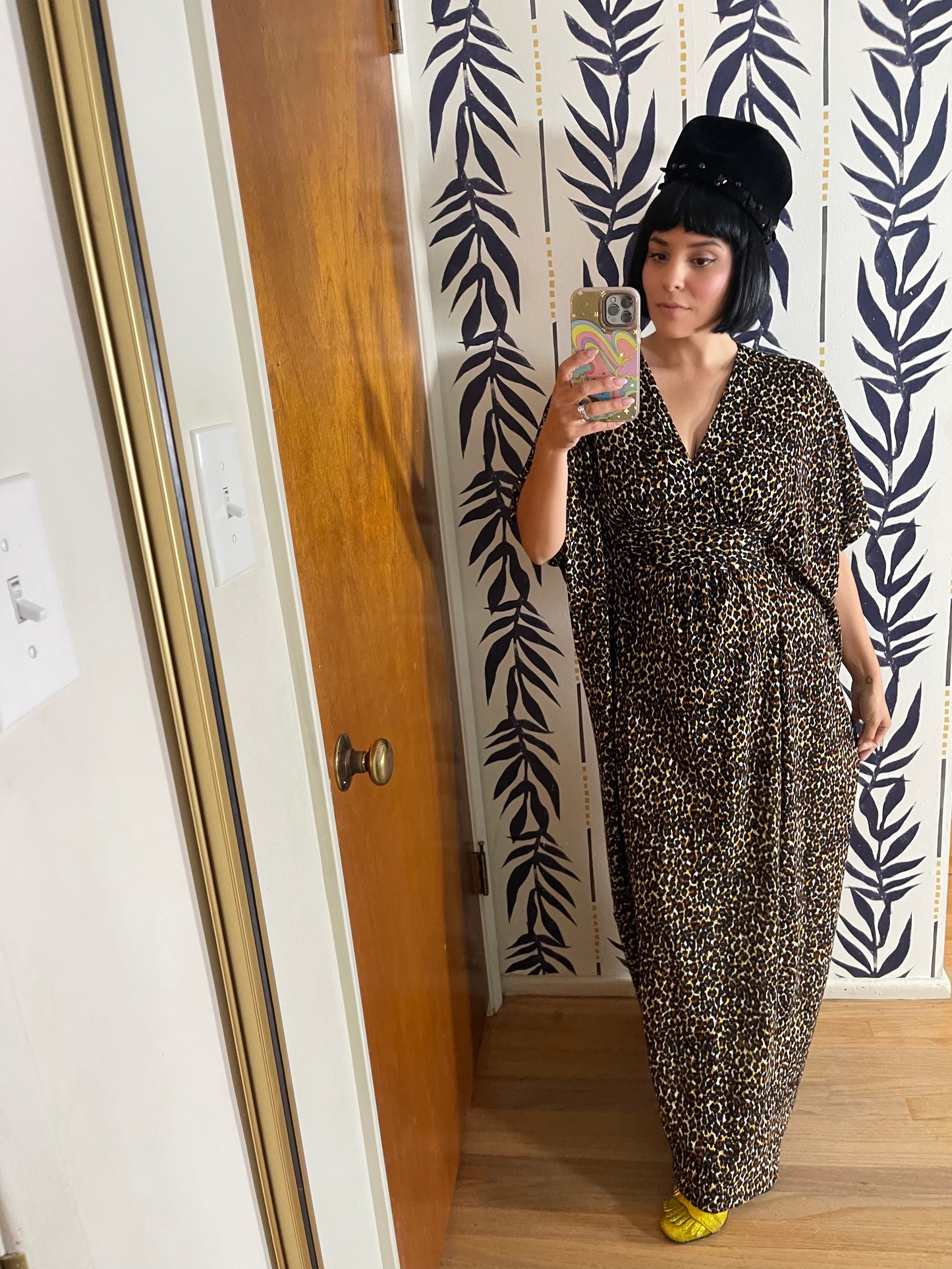 Vintage 60s 70s Butterfield 8 Leopard Animal Print Caftan Fits Most Sizes