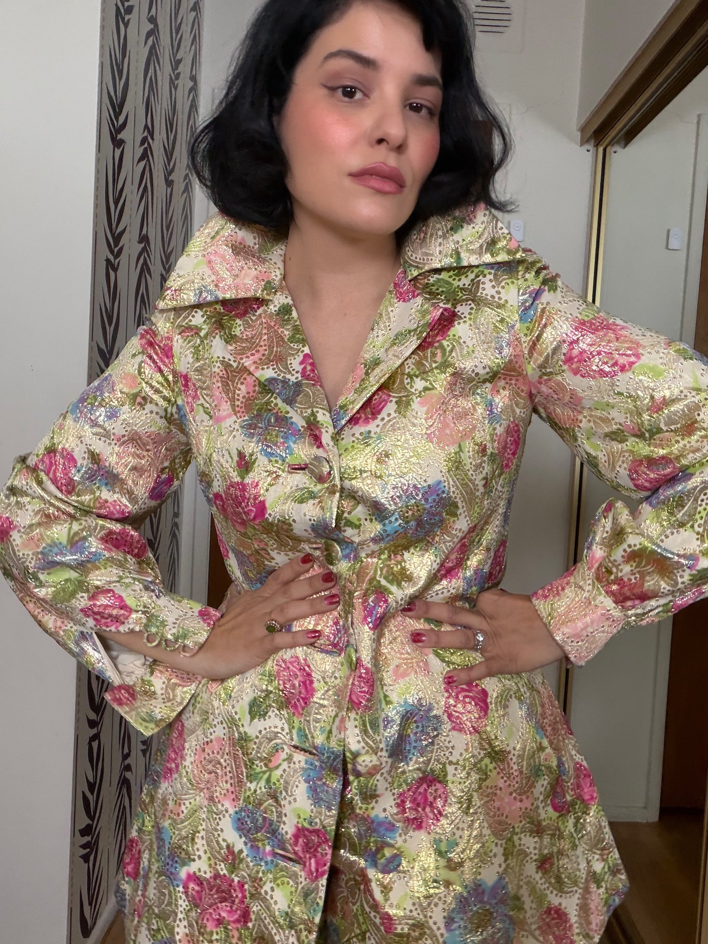 60s Malcolm Starr Floral Brocade Pant Set XS-SM and Possible Size M