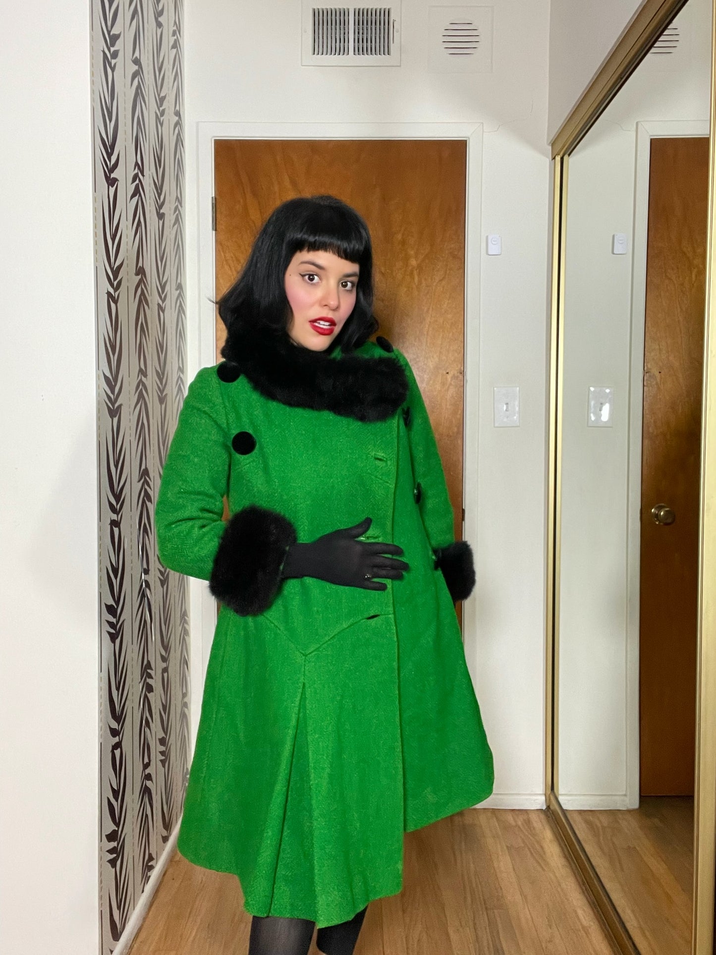 Vintage 60s Mod Green Double Breasted Coat - Best Fits Size XS-S