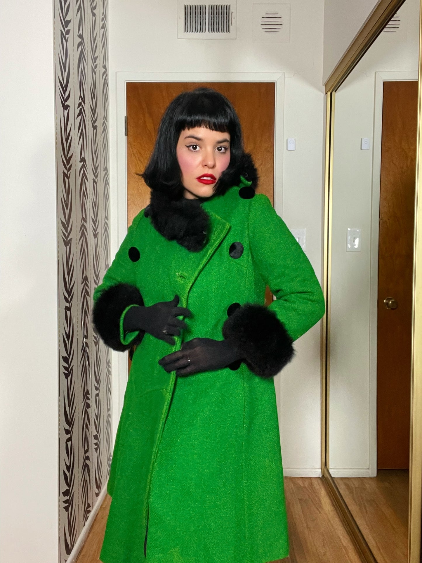 Vintage 60s Mod Green Double Breasted Coat - Best Fits Size XS-S