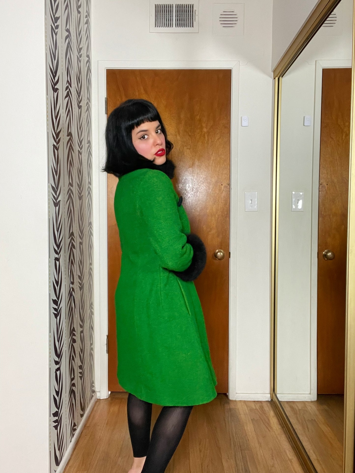 Vintage 60s Mod Green Double Breasted Coat - Best Fits Size XS-S