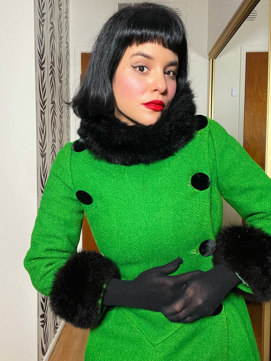 Vintage 60s Mod Green Double Breasted Coat - Best Fits Size XS-S