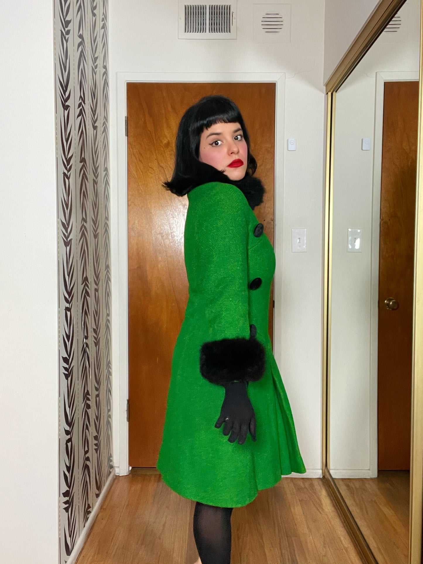 Vintage 60s Mod Green Double Breasted Coat - Best Fits Size XS-S